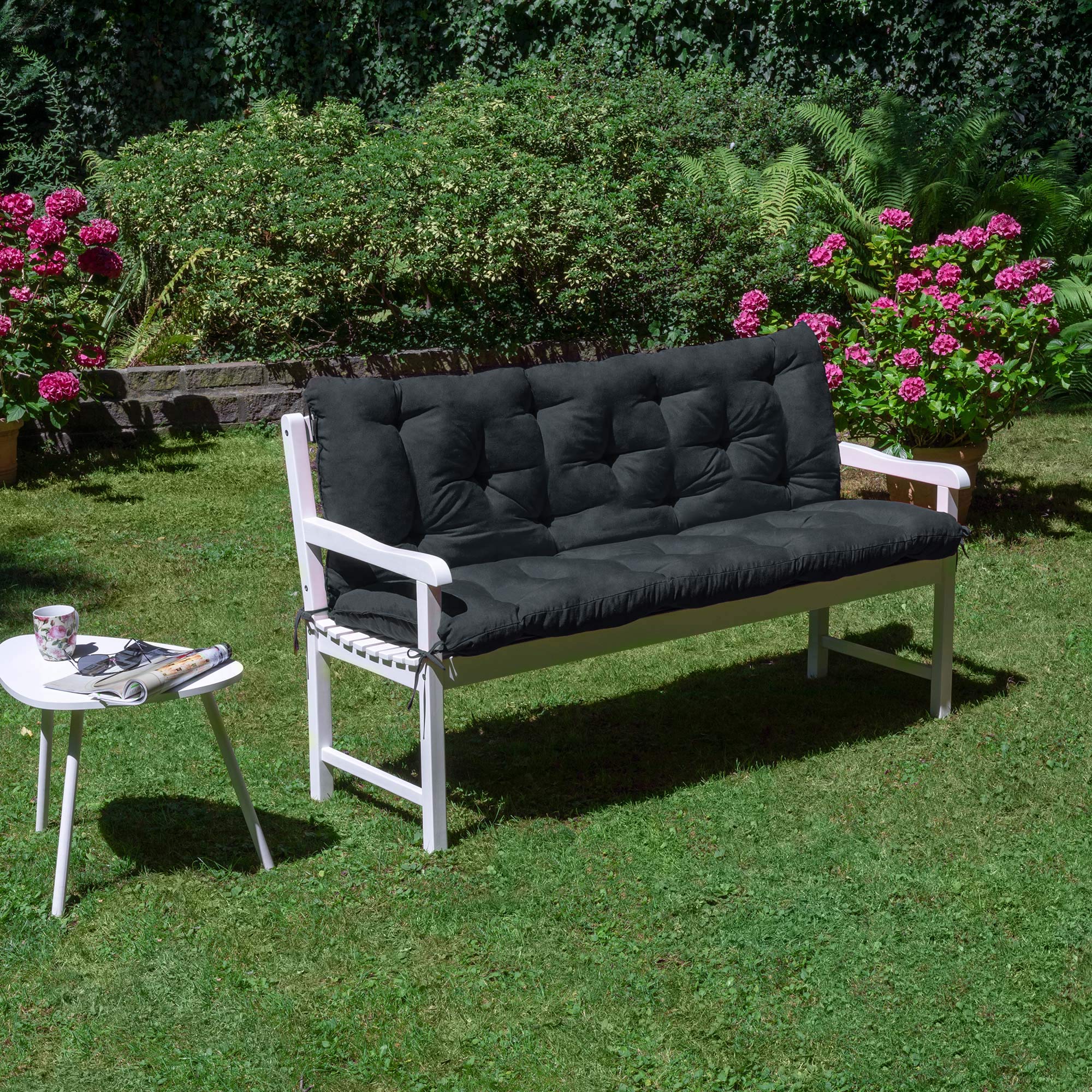 Beautissu Coussin Banc de Jardin Flair BR - Coussin Exterieur Jardin, terrasse, Balcon – Matelas Exterieur Confortable - 150x50x50cm - Anthracite