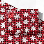 GIOLNIAY Christmas Wrapping Paper for Men Women Kids - Xmas Gift Wrap with Snowflakes on Red & Black Buffalo Plaid - 4 Jumbo Sheets, 2840 Each, Easy to Store