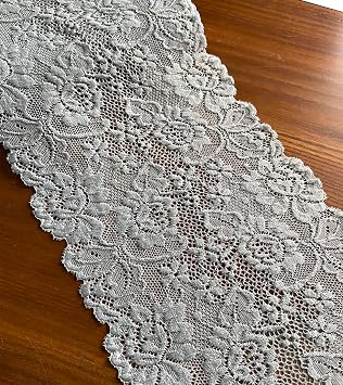 6 Inches Wide White Stretchy Lace with Floral Pattern for Bridal Wedding Decorations, Sewing DIY Making and DIY Crafts- 5 Yards 7227 Grey