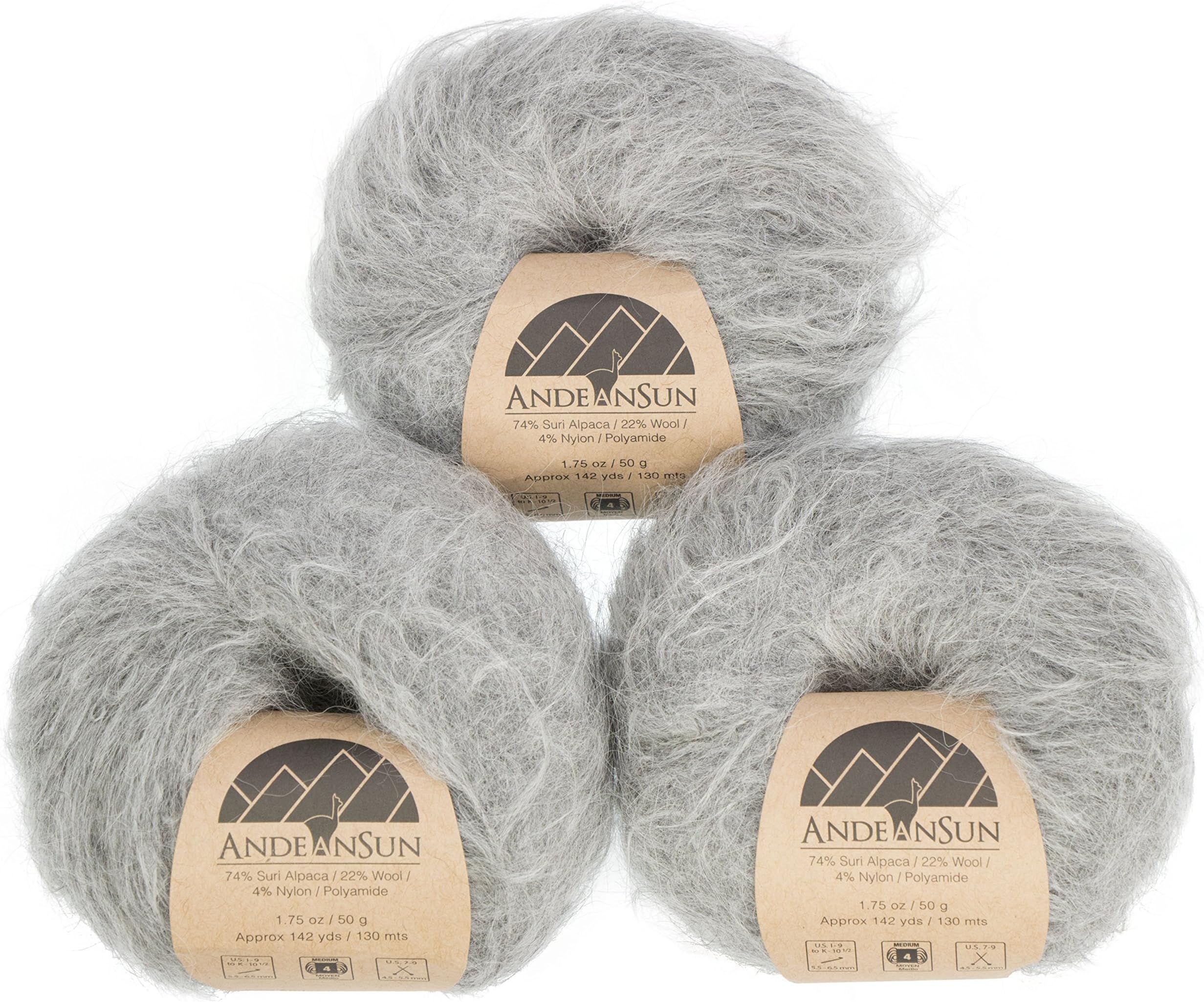 (Set of 3) Suri Alpaca Merino Wool Yarn, Aran, Afghan [426 Yards Total] L. Grey, #4 Worsted