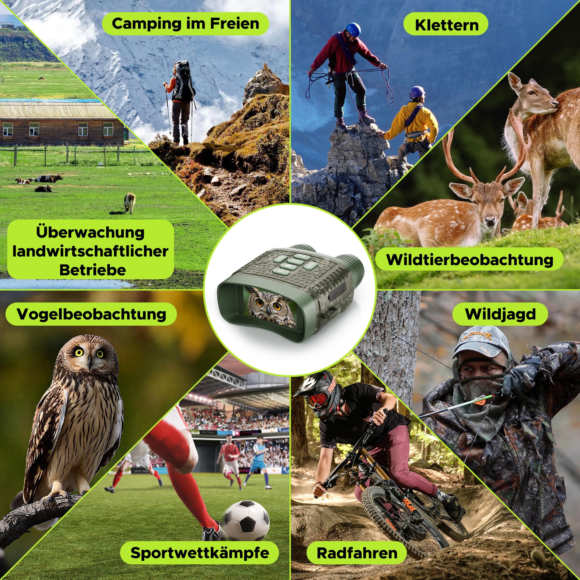 Nachtsichtgerät 4K Video & 48MP Fotos, 10X Digitalzoom, 7-stufige IR-Nachtsicht, 5000mAh Akku, 32GB SD-Karte, 400m Sichtweite – für Tierbeobachtung, Camping & Abendspaziergänge