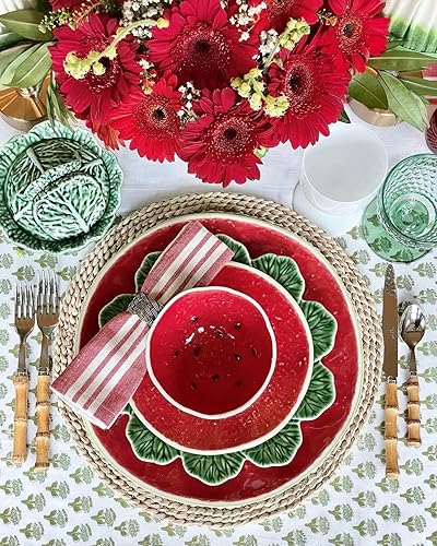 Miniatura 3 de CPC - Mantel rectangular 100% algodón, 60 x 90 pulgadas, estampado de bloques indios, mantel lavable para bodas, primaveraverano, barbacoa, verde