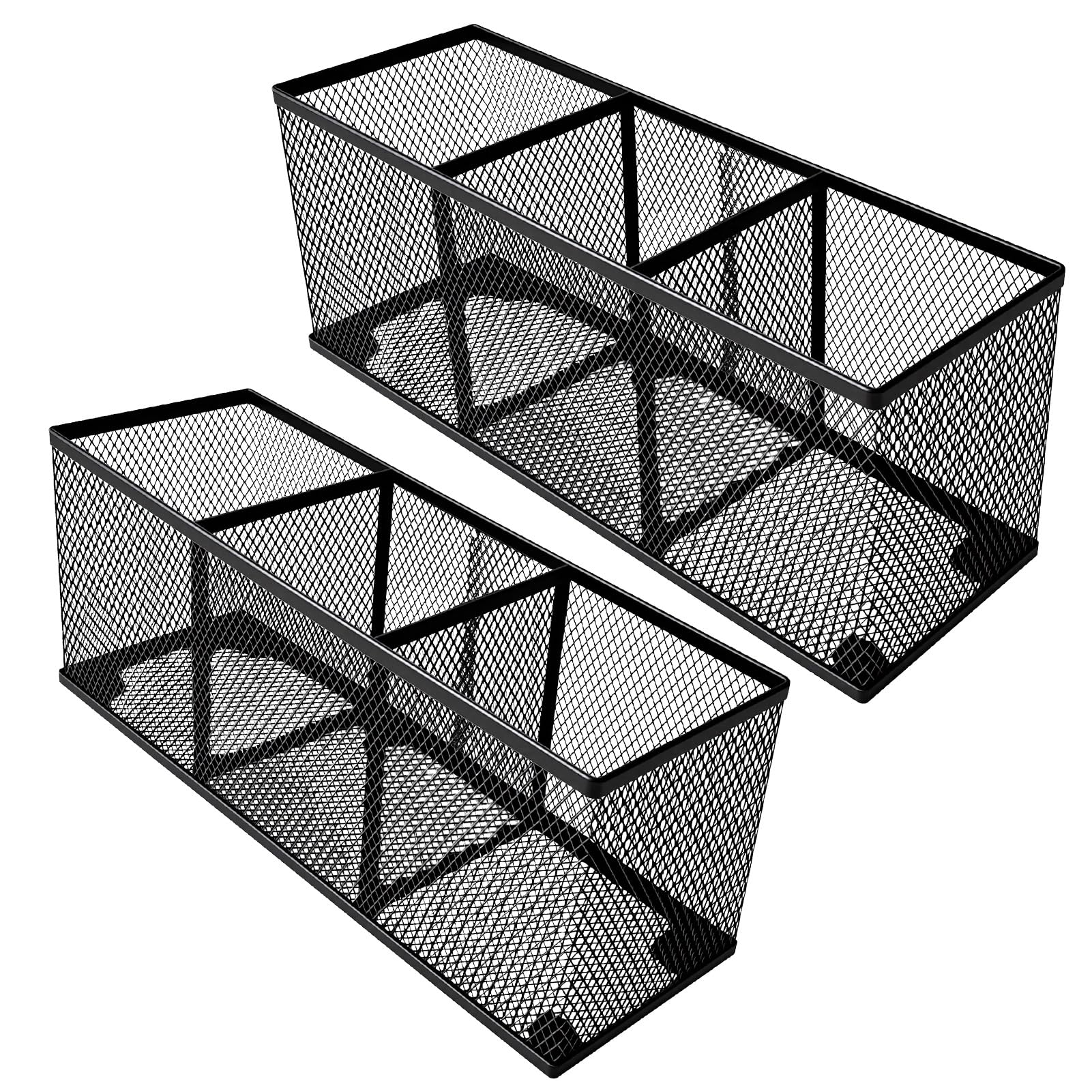 Stiftehalter, Organizer aus Metallgeflecht, Schreibtisch-Organizer, 3 Fächer, Büro-Caddy Aufbewahrung, kleiner schwarzer Netz-Bleistifthalter für Schule, Küchenutensilien, 22 x 8,9 x 7,6 cm