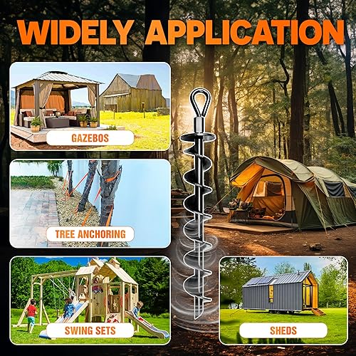 Miniatura 7 de Premium Paquete de 4 anclajes de tierra con broca de destornillador de tuerca eléctrica, anclajes de tierra atornillados, anclajes de columpio,