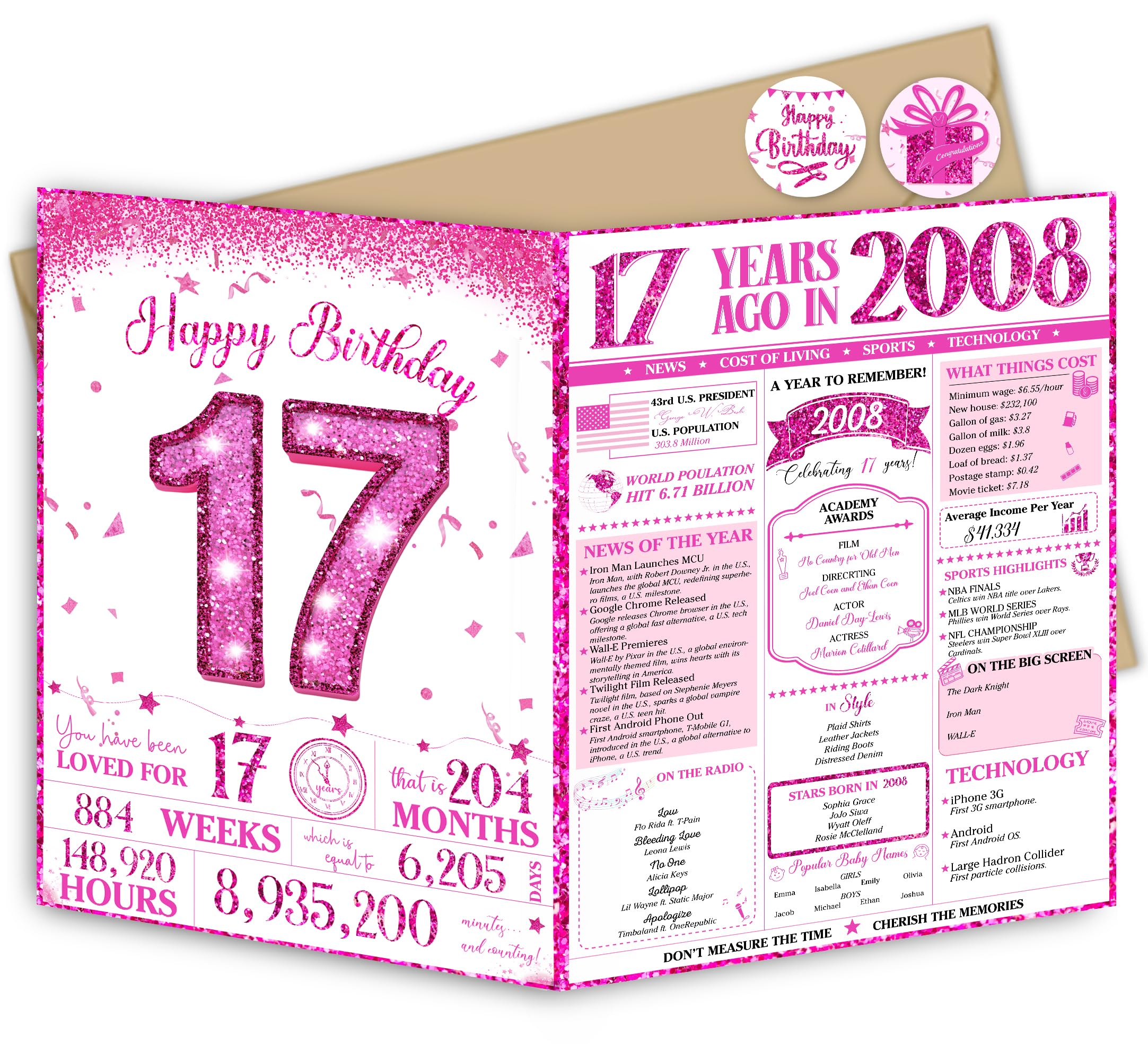 Blazeon Jumbo 17th Birthday Card for Girls, Funny 17th Birthday Party Decorations for Her, Happy 17 Year Old Birthday Gifts for Daughter, Double-Sided