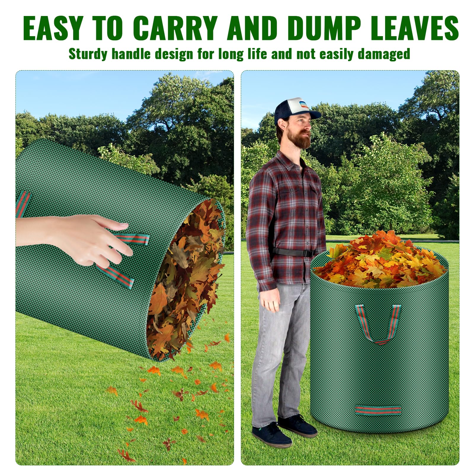 Tapvai 3X 272L Sacs de Jardin Indéchirables, Gants Inclus, Sac Jardinage Déchets, Autoportant, Big Bag Avec Poignées, Étanche, Pliable Et Réutilisable, Sac Végétaux Jardin