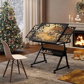 Puzzle Table 1500 Pieces,Adjustable Height&Up Drawing Desk with Cover and 4 Drawers,35.423.6in Puzzle Tables for Adults,Puzzle Storage,Puzzle Board with Cover with Legs for Puzzle Doer