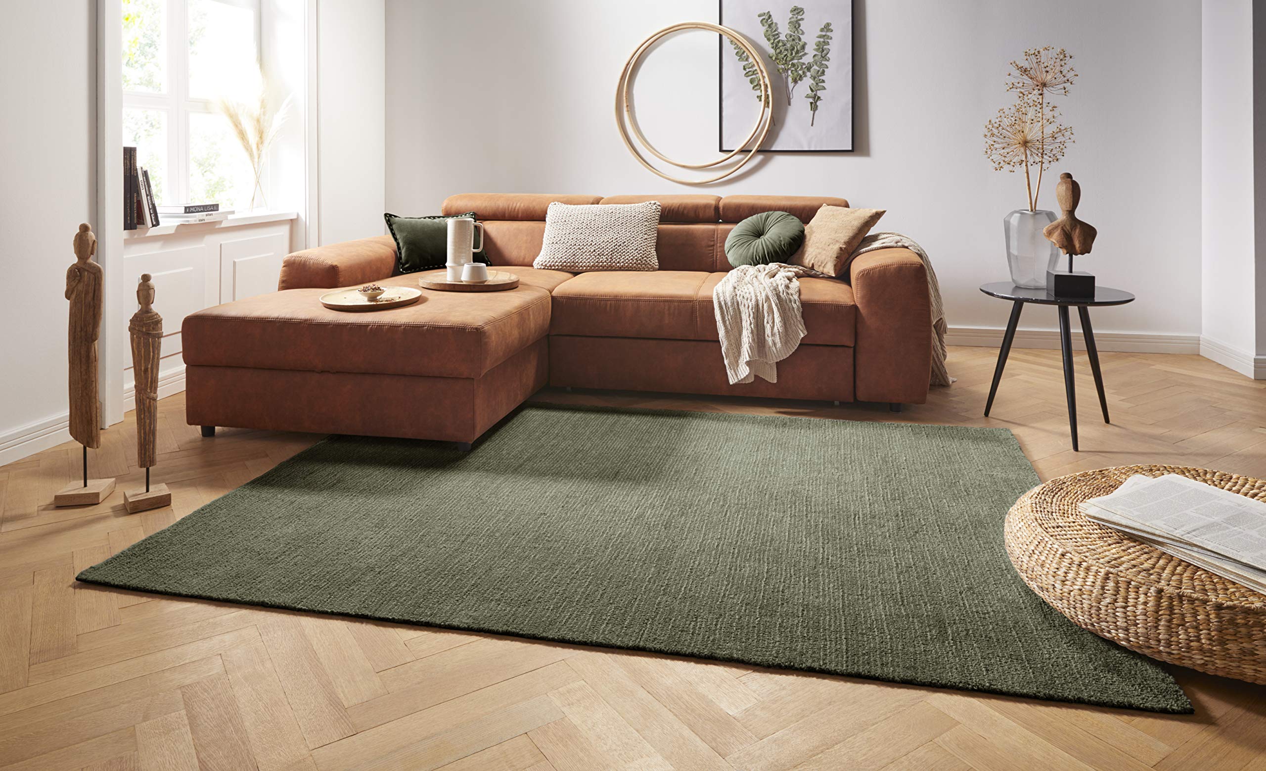 Mint Rugs Tapis à Poils Courts Ultra Doux, Vert Mousse, 120 x 170 cm
