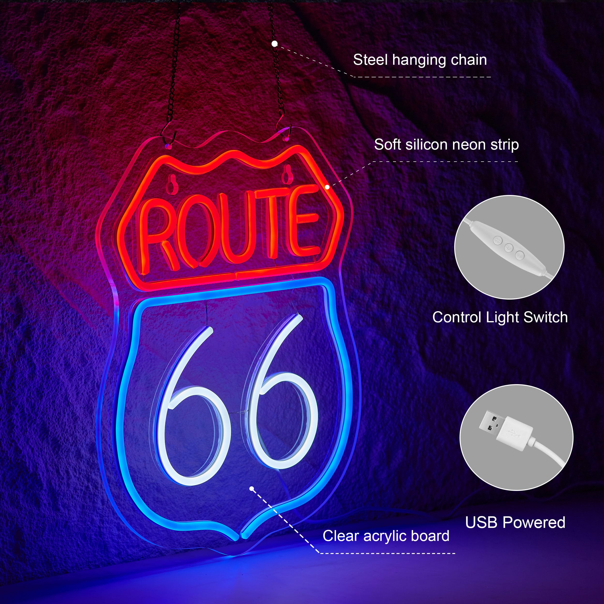 Amazon.com : Historic Route 66 Neon Sign for Wall Decor Dimmable