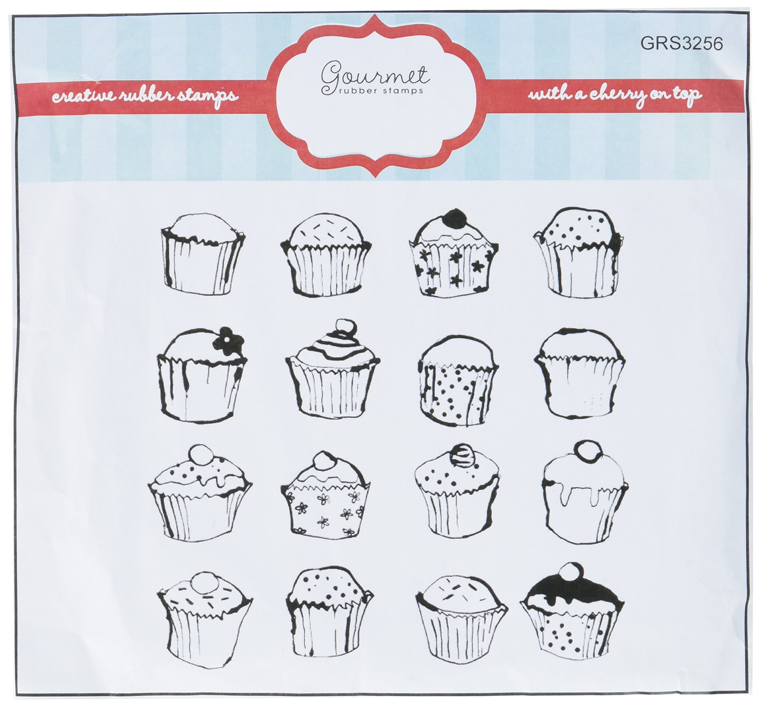 Gourmet Rubber Stamps GRS3256 Cling Stamps, 6.5" x 6.5", Cupcakes, Red
