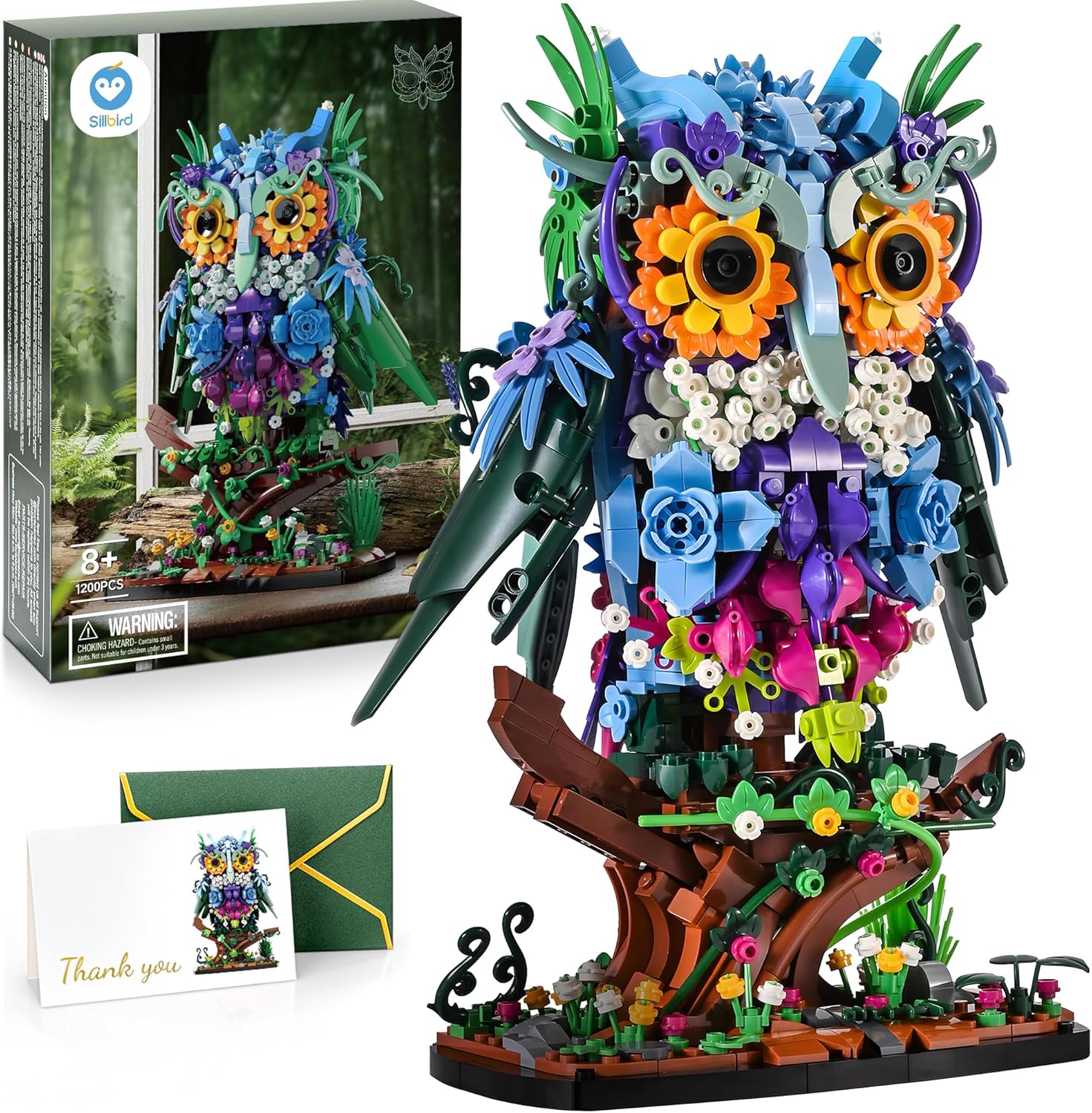 Product image of Sillbird Flower Owl Building Sets for Adults Halloween Creative Gift Ideas for Women Men Mom Her, Home Decor Display or Table Centerpieces - Buildable Floral Animals Botanical Model Collection