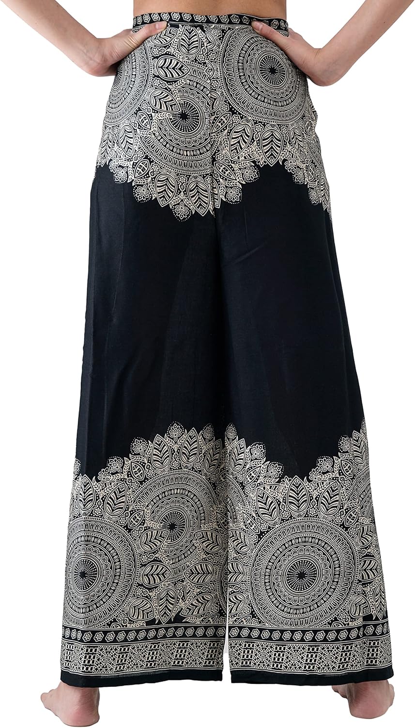 B BANGKOK PANTS Women's Boho Palazzo Pants Wide Leg Yoga Wrap Tie Up Waist - Image 5