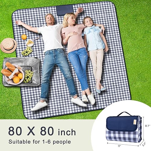 Miniatura 2 de Mantas de pícnic al aire libre impermeables plegables, manta de playa grande a prueba de arena, tapete de picnic a cuadros linda, lavable, portátil