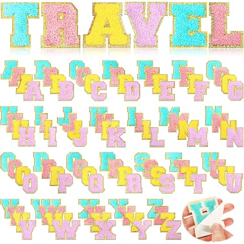 Jutom 104 Pcs Self Adhesive Chenille Letter Patches Letter Patches Chenille Stick on Embroidered Patch for Clothing Jackets Backpacks Hats(Classic,Purple, Sky Blue, Pink, Yellow)