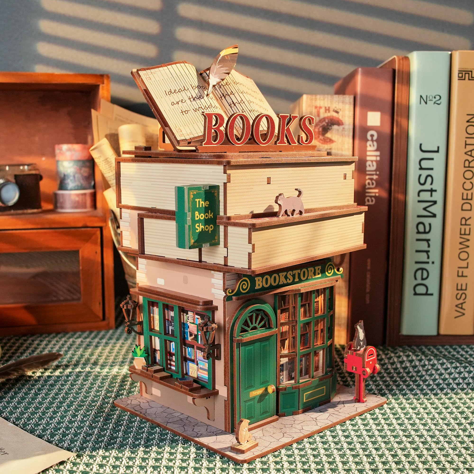 Tonecheer Puzzle 3D Kit, DIY Modello Casa Delle Bambole Scatola di Archiviazione Desktop Creativa, Decorazione Domestica con Apertura Automatica del Coperchio (libreria del tempo)
