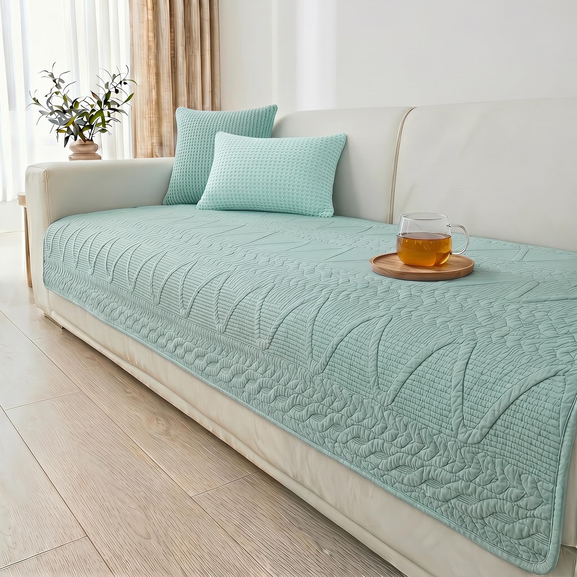 Edlbaegy Sofa Covers 2 3 Seater Couch Cover Non-Slip Washable Sofa Slipcovers L Shape Furniture Protector for Kids Pets(Light Teal,70x150cm)