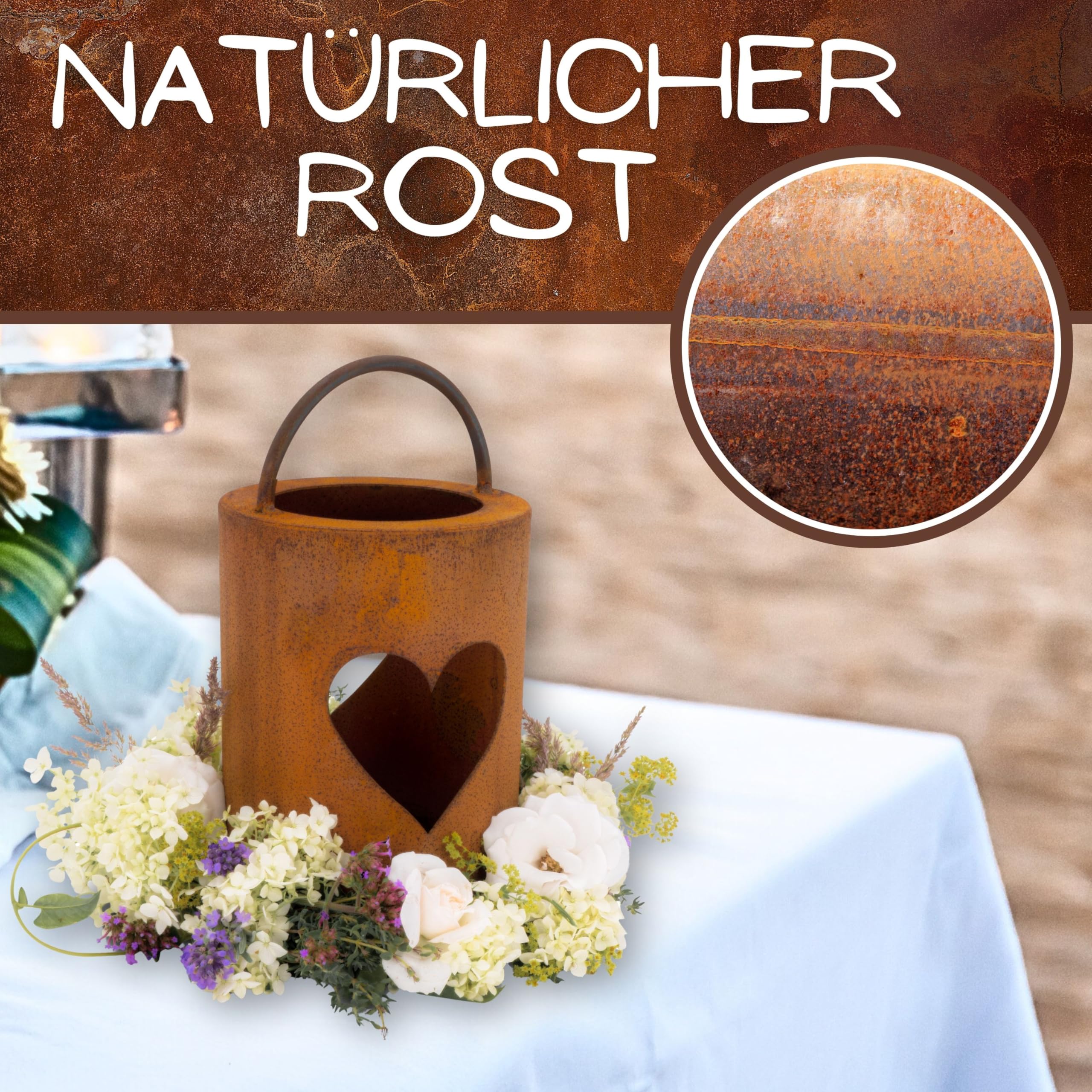 Rostikal 2er Set Windlicht mit Herz Deko Laternen für draußen Gartendeko Rost