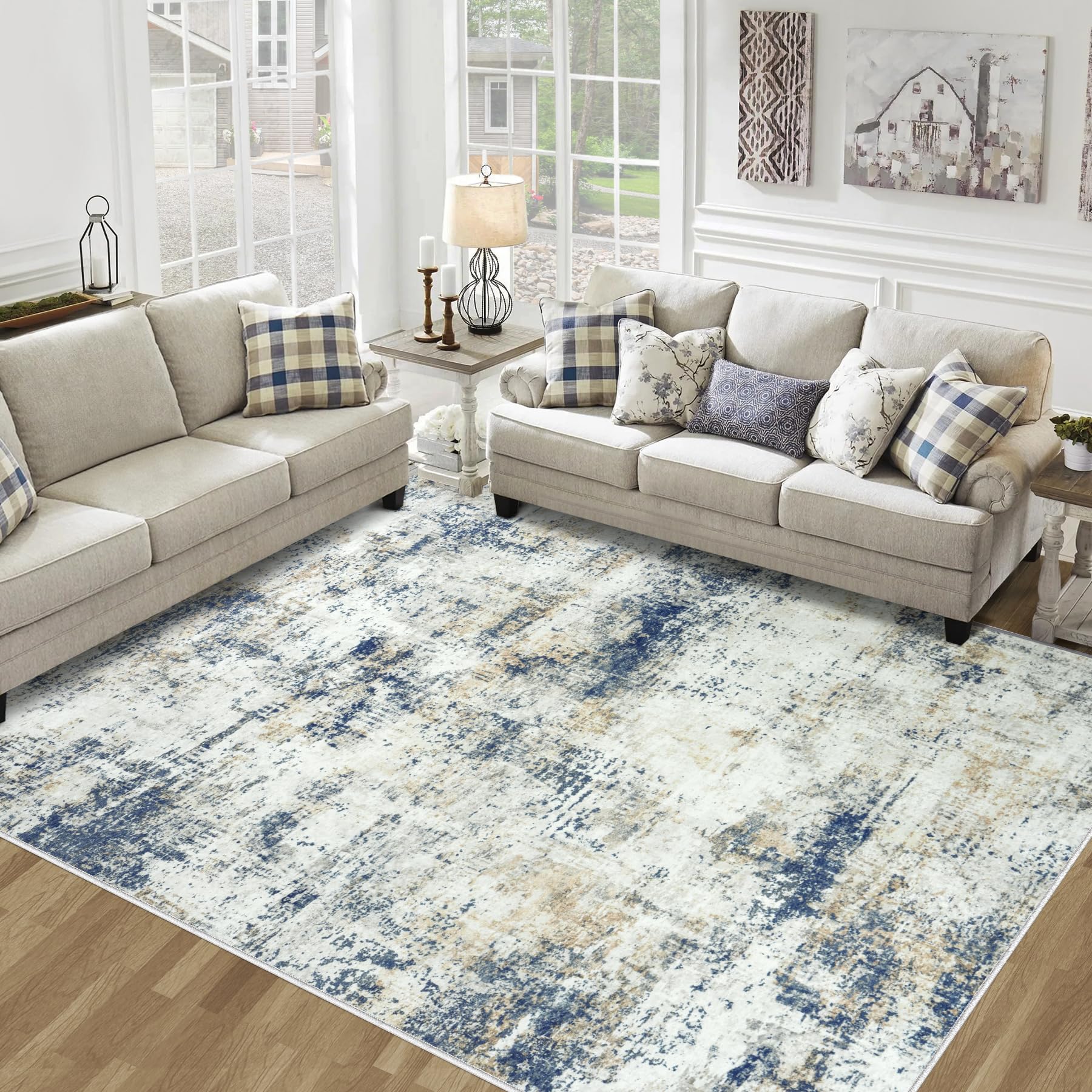 10x14 Area Rugs Living Room Rugs: Large Washable Rug with Anti-Slip Backing Non-Shedding Stain-Resistant Soft Abstract Carpet for Bedroom Dining Room