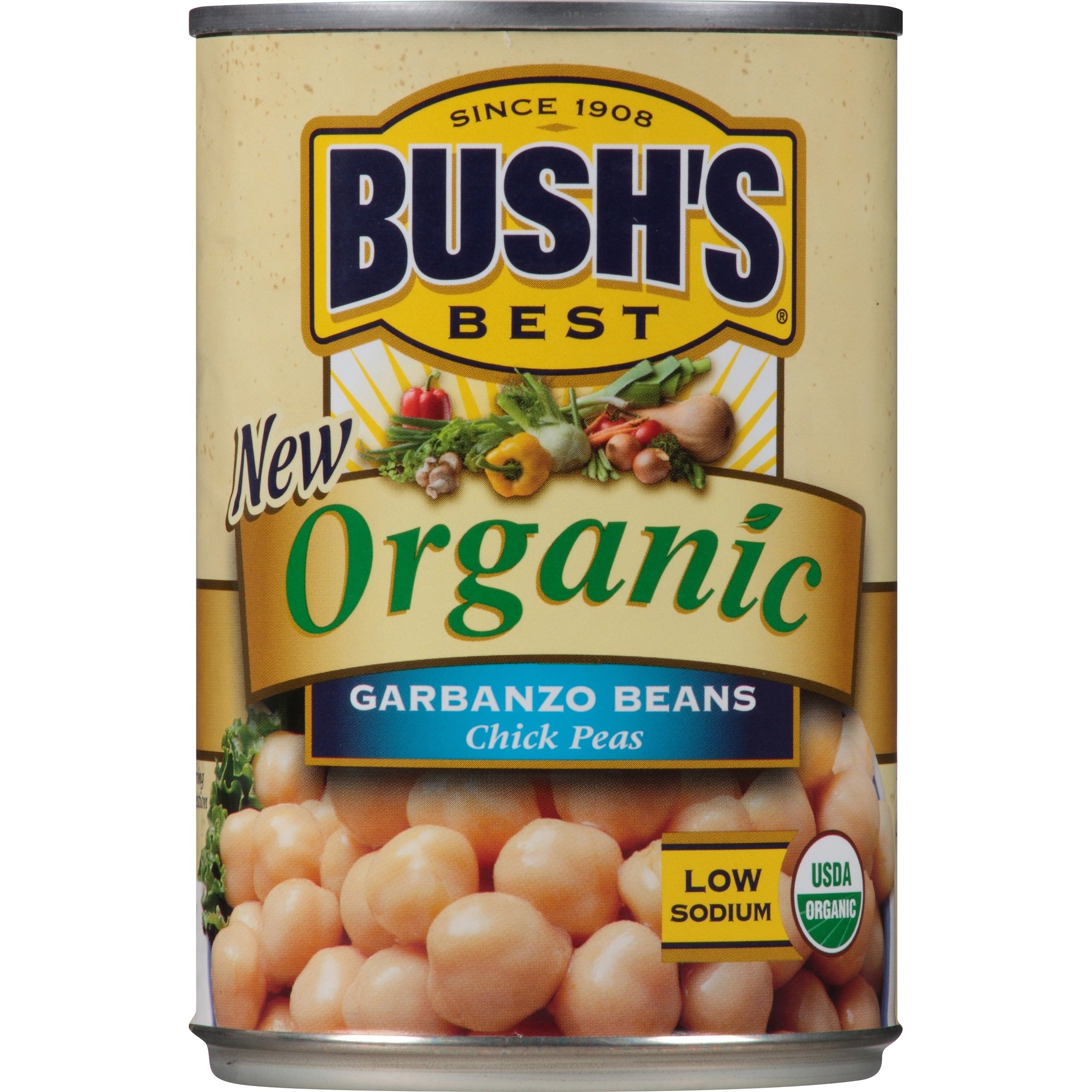 Canned Organic Garbanzo Beans by Bush's Best – 15 Ounce (Pack of 1), Organic Garbanzo, Model 01708