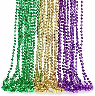 Artlunar 24 PCS Mardi Gras Beads Necklace, Pride LGBTQ Rainbow Patriotic Red Blue Silver Bead Necklaces, LGBT Beads Necklace for Pride, Patriotic Day, Party Favor, Carnival
