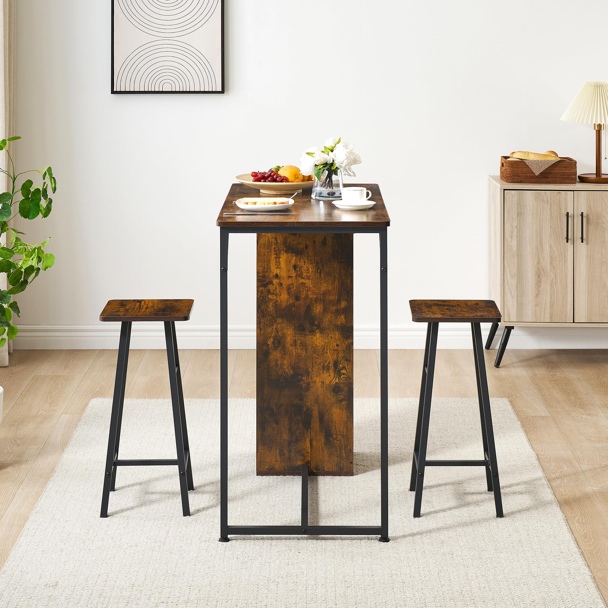 Juego de Comedor de 3 Piezas para 2 Personas, Mesa de Bar y 2 taburetes, Isla de Cocina de Altura de mostrador con estantes de Almacenamiento, cajón, Mesa pequeña de Cocina para Comedor