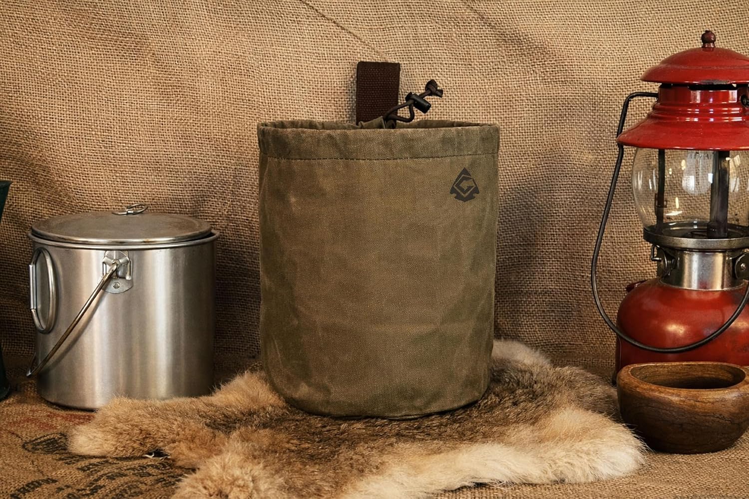 Campcraft Outdoors Bushcraft Cookware Bag, 2QT, Waxed Canvas, Khaki - Image 2