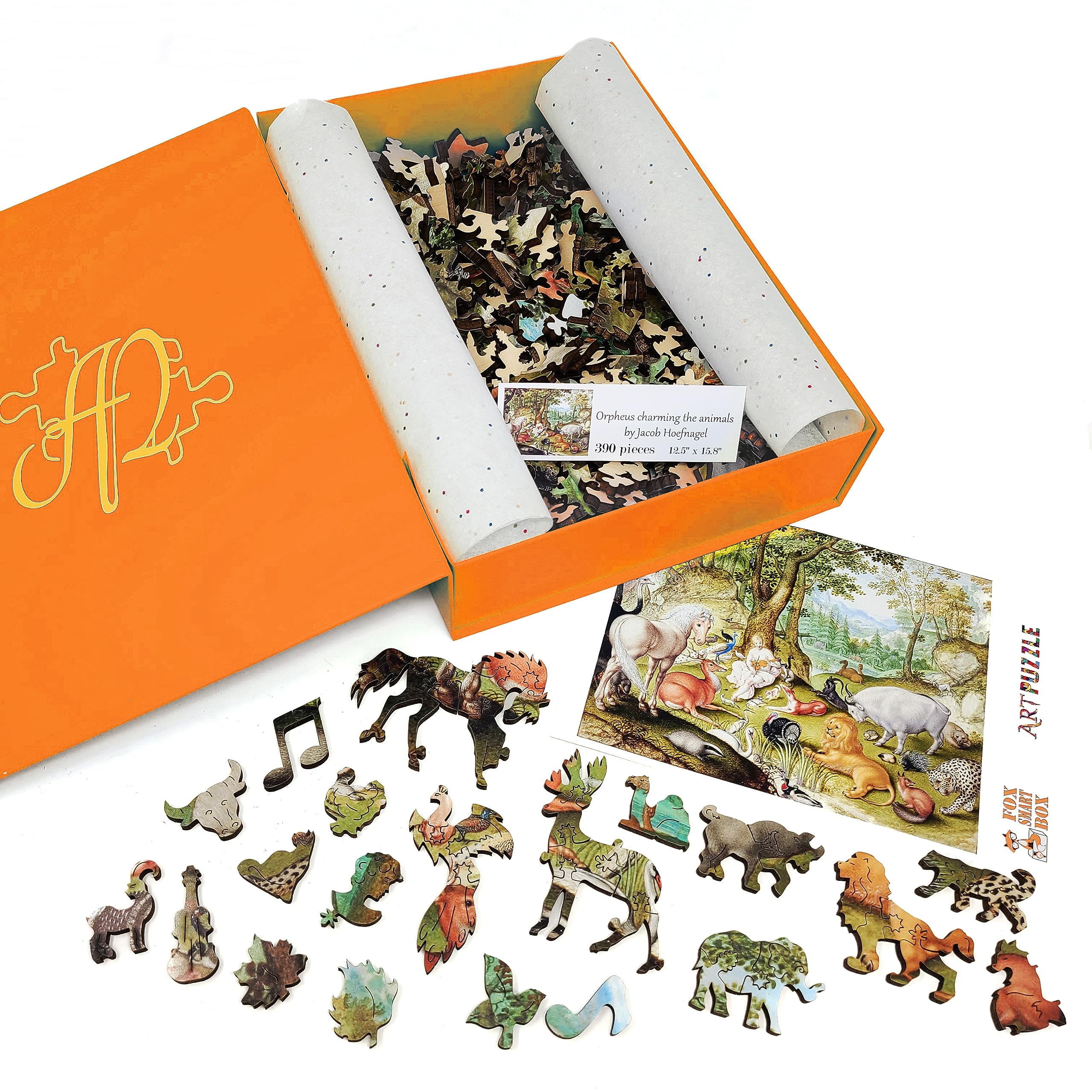 FoxSmartBox - Puzzle in legno per adulti, forma unica, 390 pezzi, motivo: Orfeo, 390 pezzi