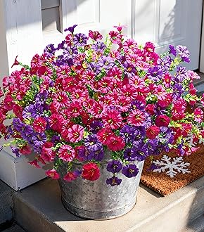 Artificial Flowers Fake Plants for Outdoors Decoration, 12 Bundles Silk Morning Glory with Eucalyptus Realistic UV Resistant Faux Flowers for Outside Planter Porch Yard Patio Garden Home Indoor, Mix