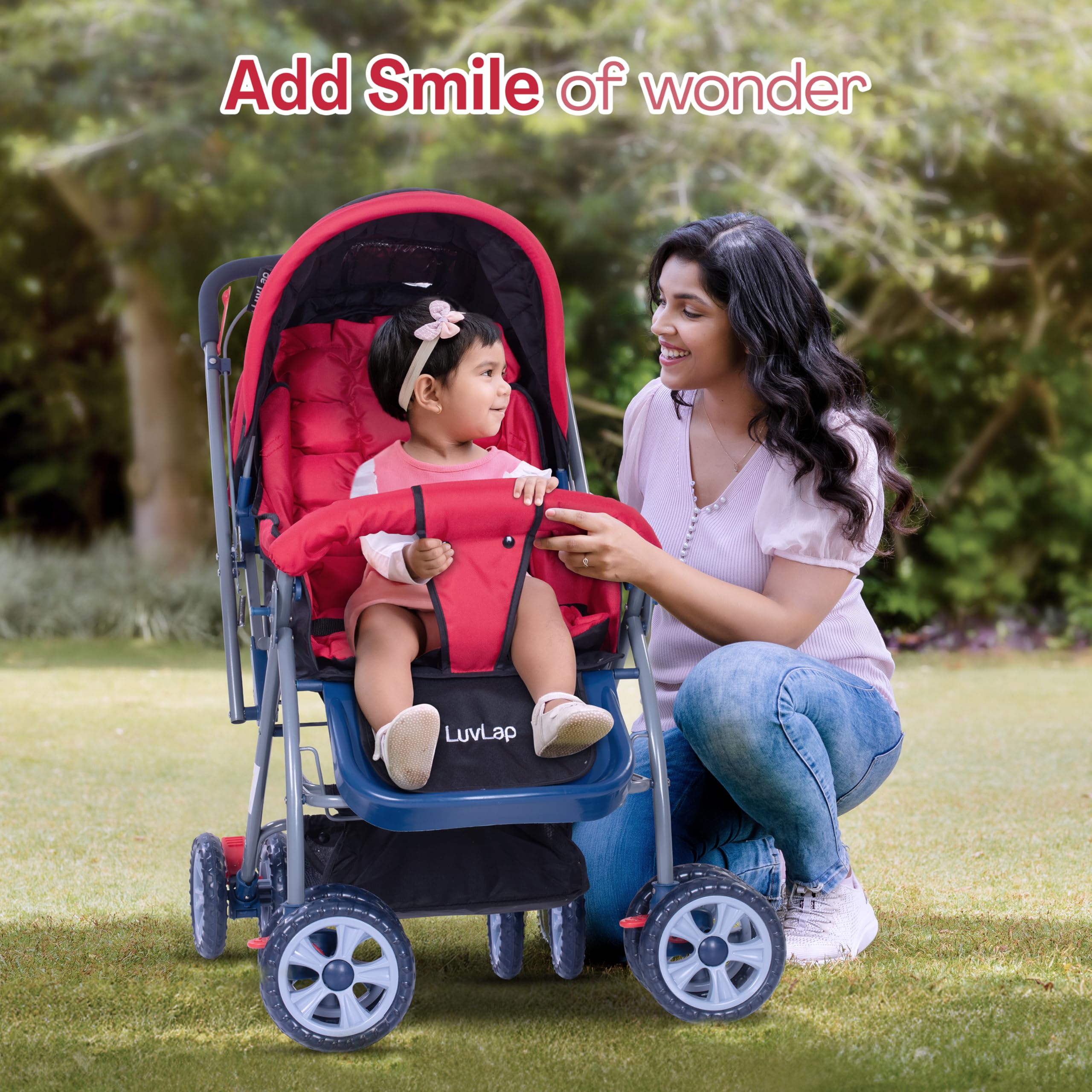 LuvLap Starshine Baby Stroller/Pram for 0 to 3 Years, New Born/Toddler/Kid, Lightweight, Adjustable backrest, 360° Swivel Wheel, Large Storage Basket, Reversible Handlebar (Red) 2