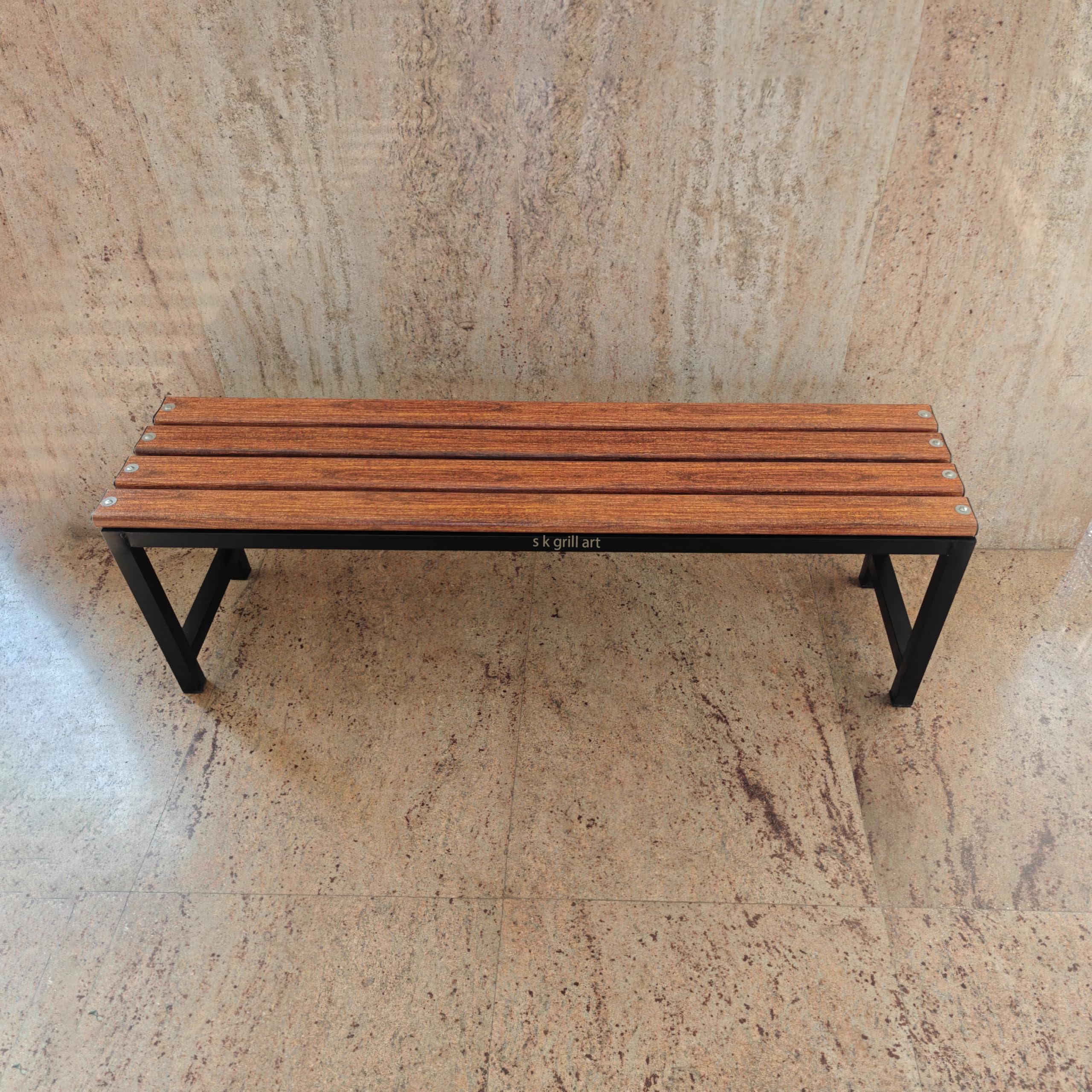 s k grill art 3-Seater Bench for Office Visitors, Garden Sitting FRP Fiber Strip Seat Bench for Indoor & Outdoor Heavy-Duty Iron Frame Multipurpose Seating for Home, Balcony,& Waiting Area