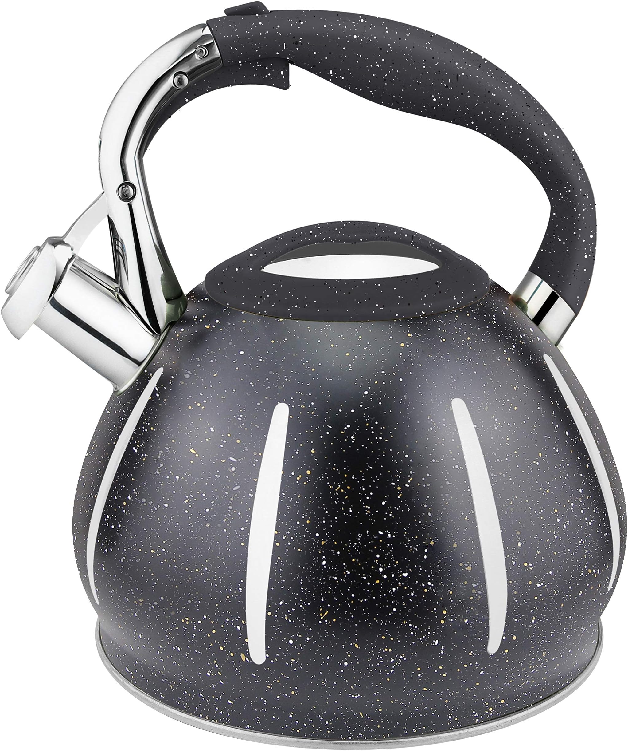 Eco- Friendly Tea Keattle for stove top 3.17 Quart Natural Stone Finish Food grade Stainless Steel Teapot, Anti-Hot Handle, Anti-Rust, Shiny and Matte Finish, Loud Whistle, Large 3 Liter