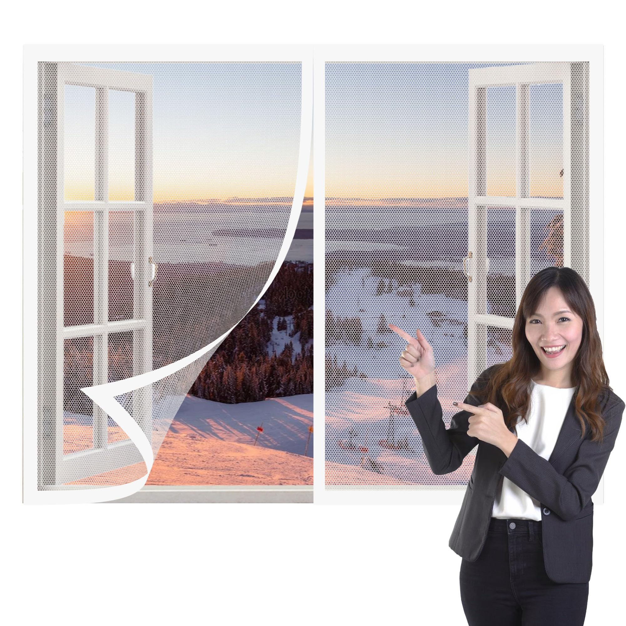 Magnetic Fly Screen Window 115 x 135 cm with Selfadhesive Selfadhesive Window Guard Screen Excellent Ventilation While Blocking Bugs for Windows Doors and Patio Screens, White