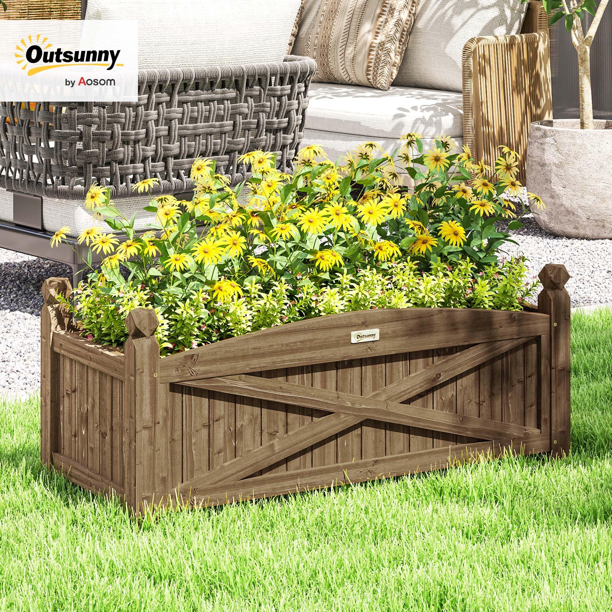 Outsunny Jardinera de Madera Elevada Huerto Urbano Madera para Cultivar Plantas Flores Hierba Jardinera Rectangular para Jardín Balcón Terraza 90x39x37 cm Café Oscuro