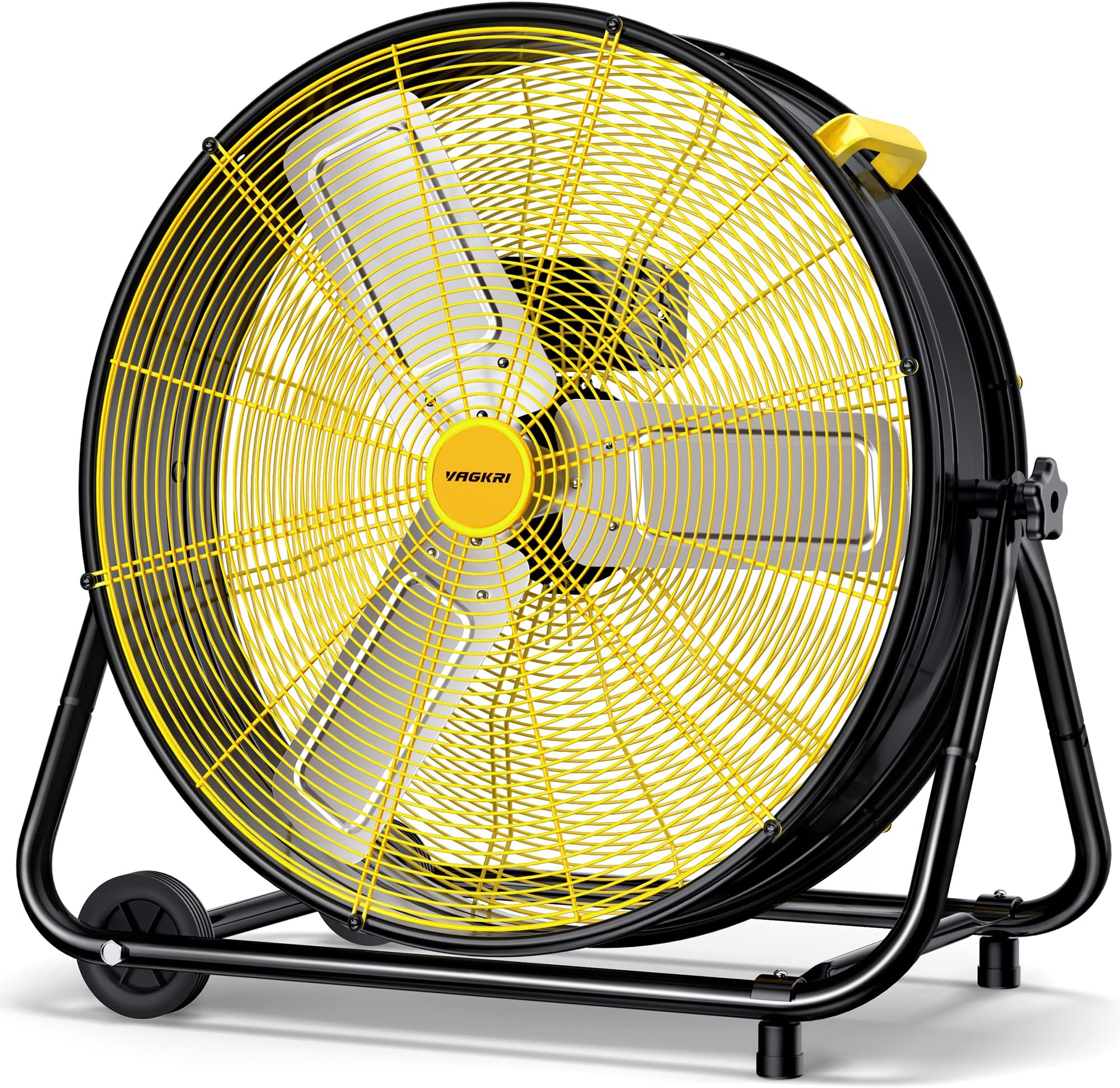 24 Inch Industrial Drum Fan, 320W High Velocity Floor Fan, 3 Speed Heavy Duty Metal Air Circulator, 360° Tilt with Casters Handle ETL Standard for Patios, Warehouse, Commercial,Basement