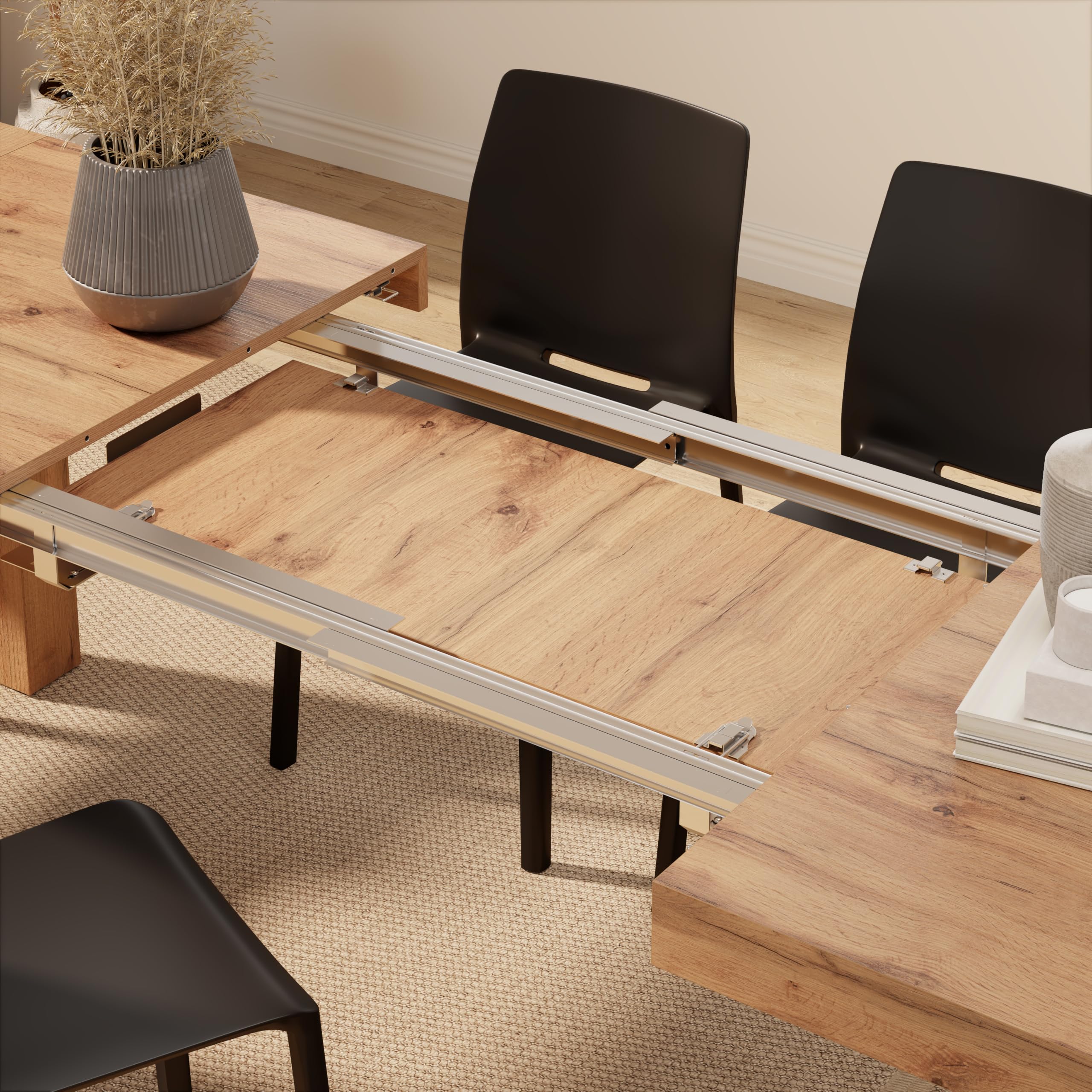 Mobili Fiver, Tavolo Allungabile Moderno, Iacopo, 140(220) x90 cm, Rovere Rustico, per 6-10 persone, Tavolo Cucina, Soggiorno, Made in Italy