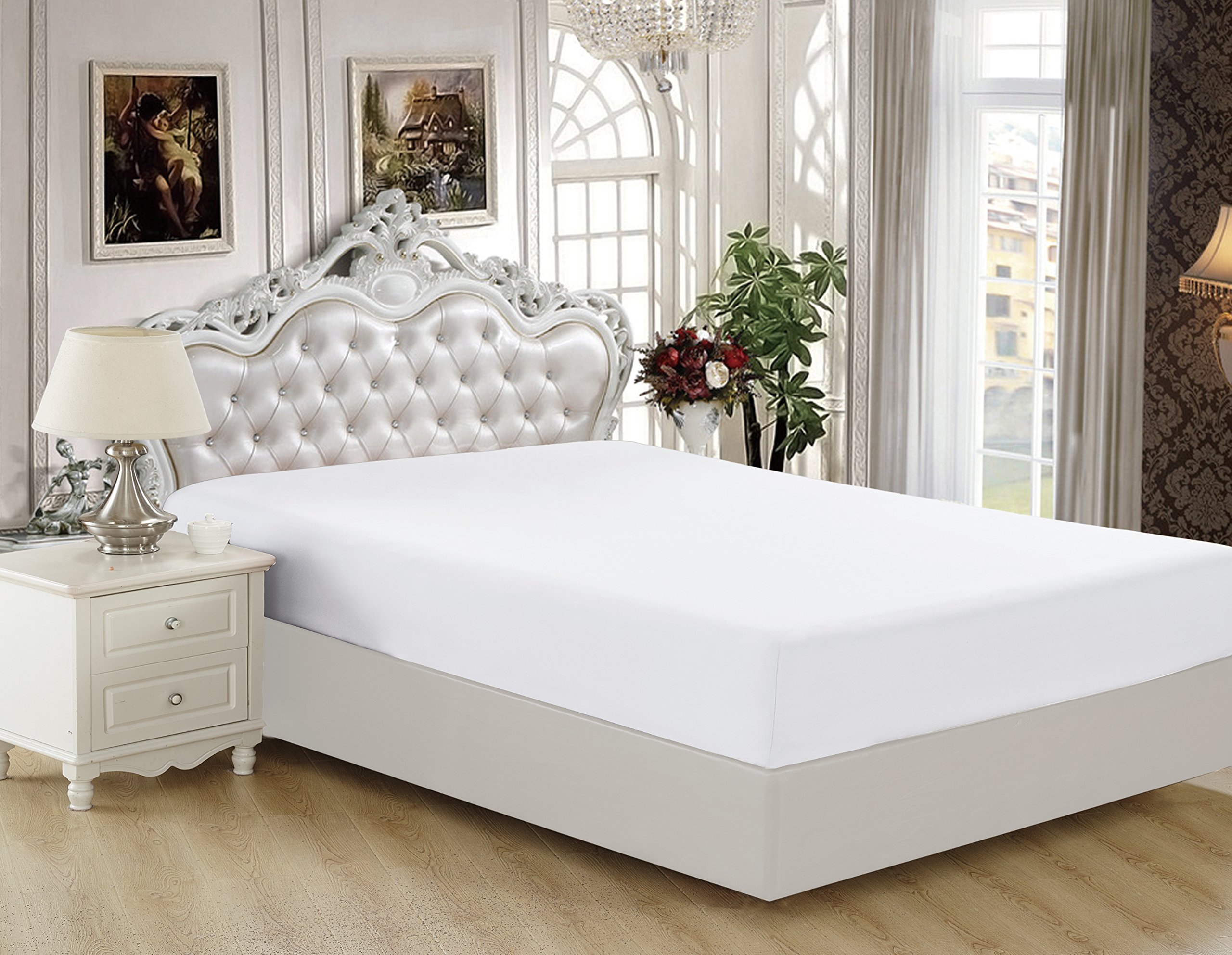 Marina Decoration Ultra Soft Silky Deep Pocket Solid Rayon from Bamboo All Season Wrinkle Free Solid Bamboo Fitted Sheet, White Color Double/Full Size