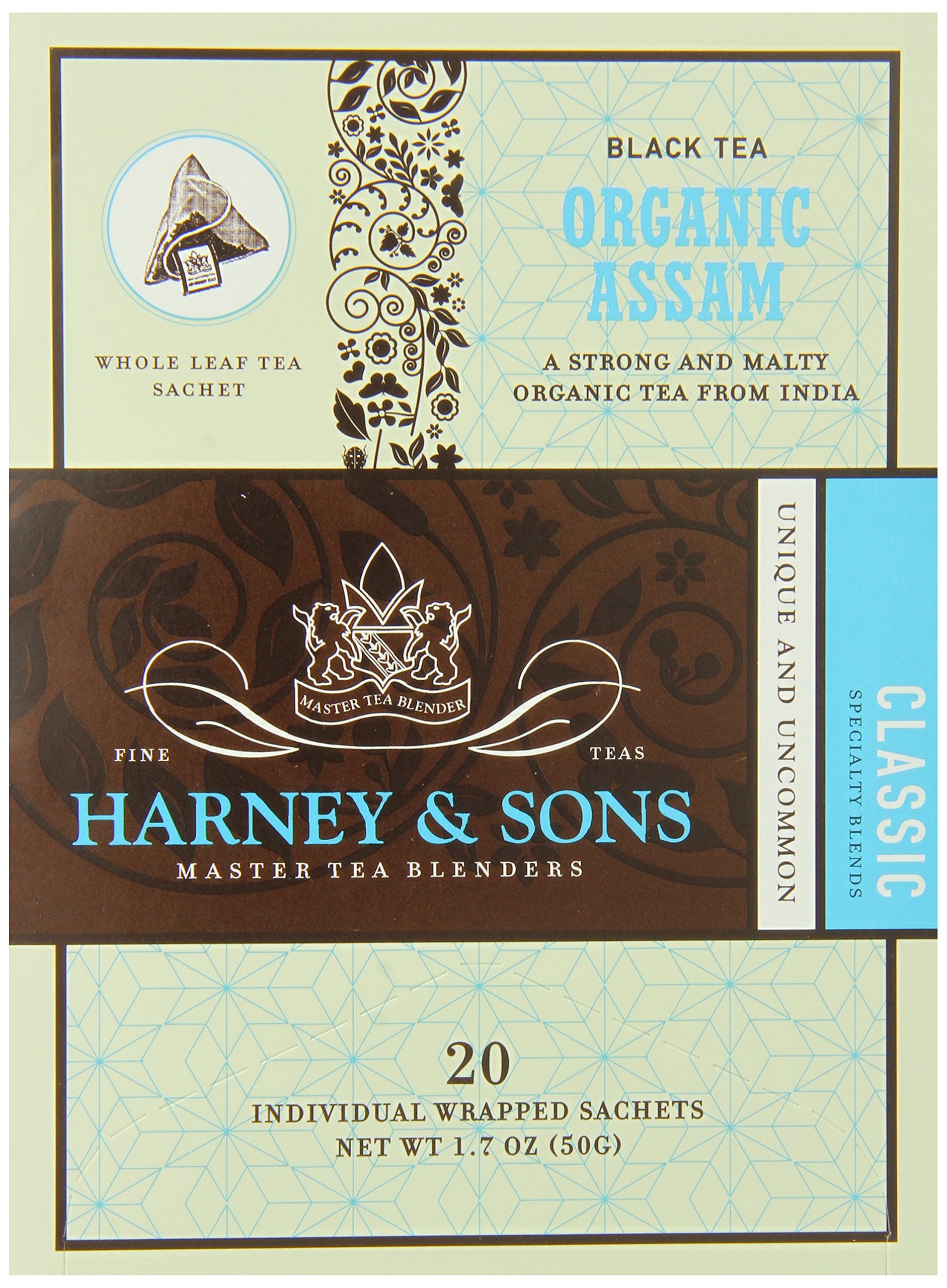 Harney & Sons Black Tea, Organic Assam, 1.7 oz, 20 Sachets (Pack of 6)