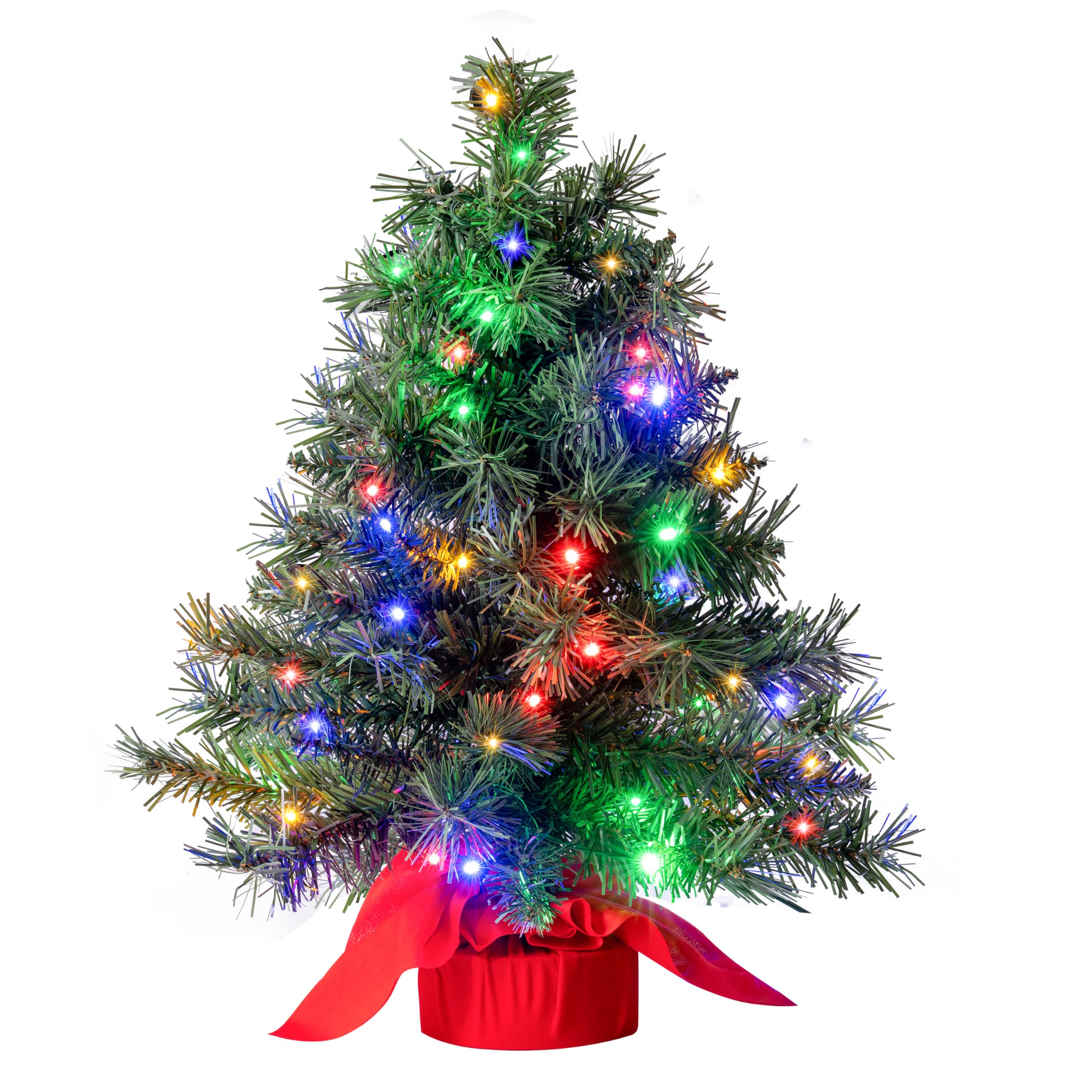 JOIEDOMI 24"/2FT Small Tabletop Christmas Tree with Multi-Color LED Lights, Table Top Christmas Decorations Pre-lit Artificial, Green Mini Lighted Tree for Xmas Decorations Indoor Party Décor