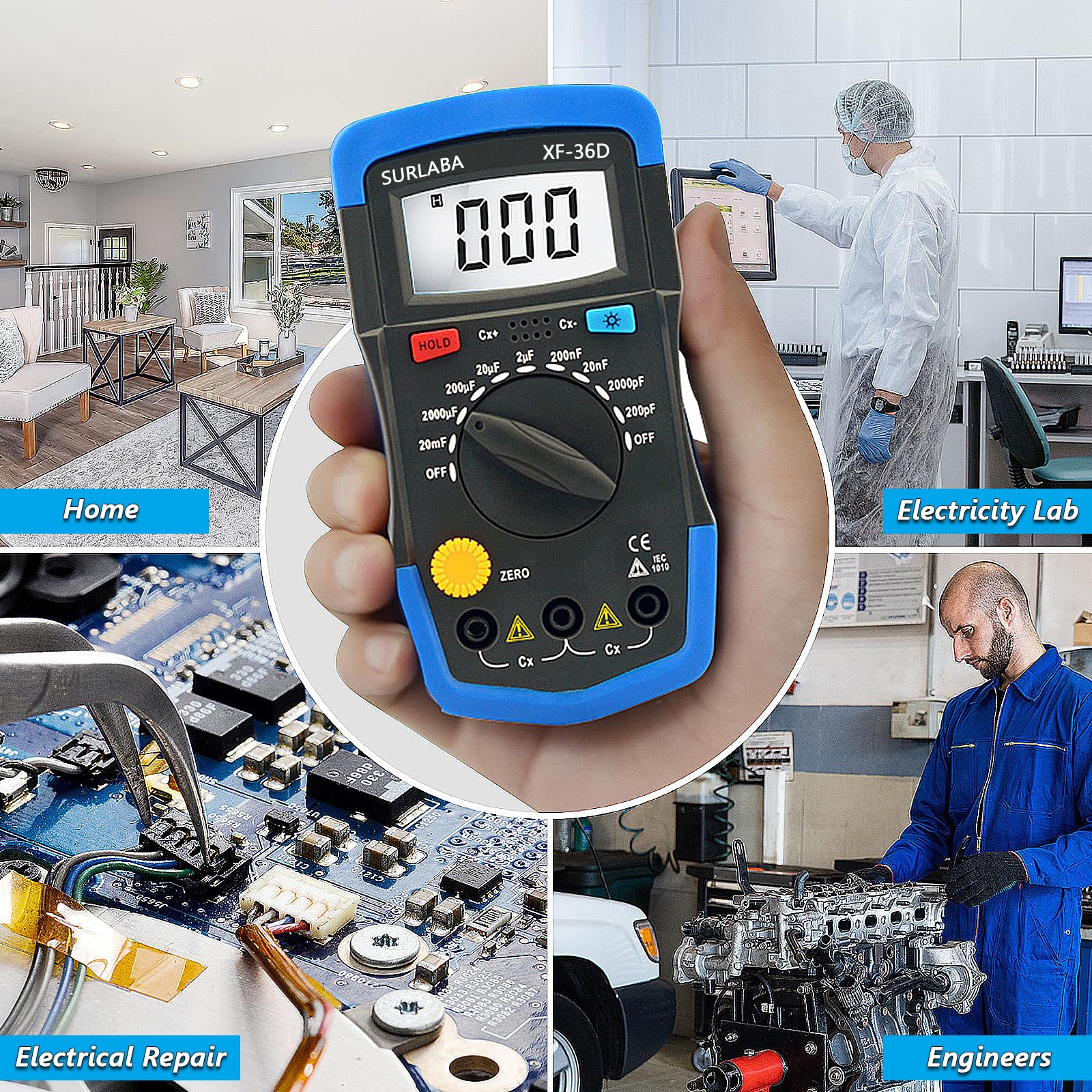 Digitales Kapazitätsmessgerät, XF-36D Capacitance Meter bis 20,000uF, 1999 Count Kondensatormessgerät Multimeter für Haus, Industrie, Fehlerprüfung