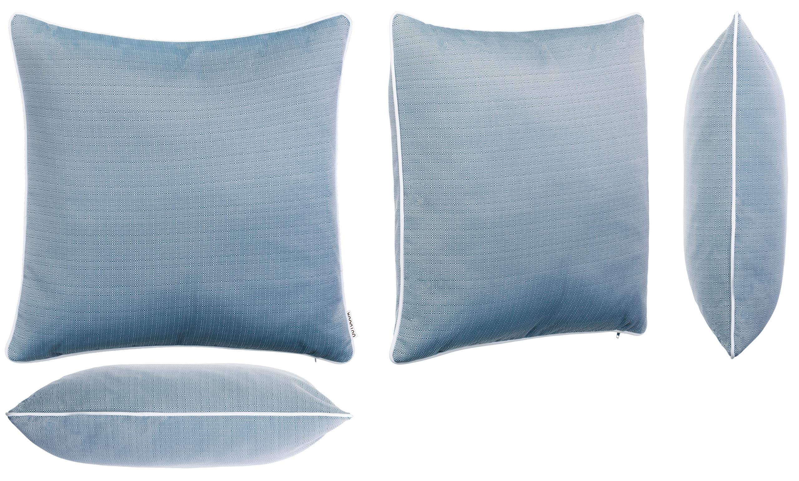 Coussins d'extérieur 45x45 cm Imperméables Lin Passepoil Bleu Lot de 2