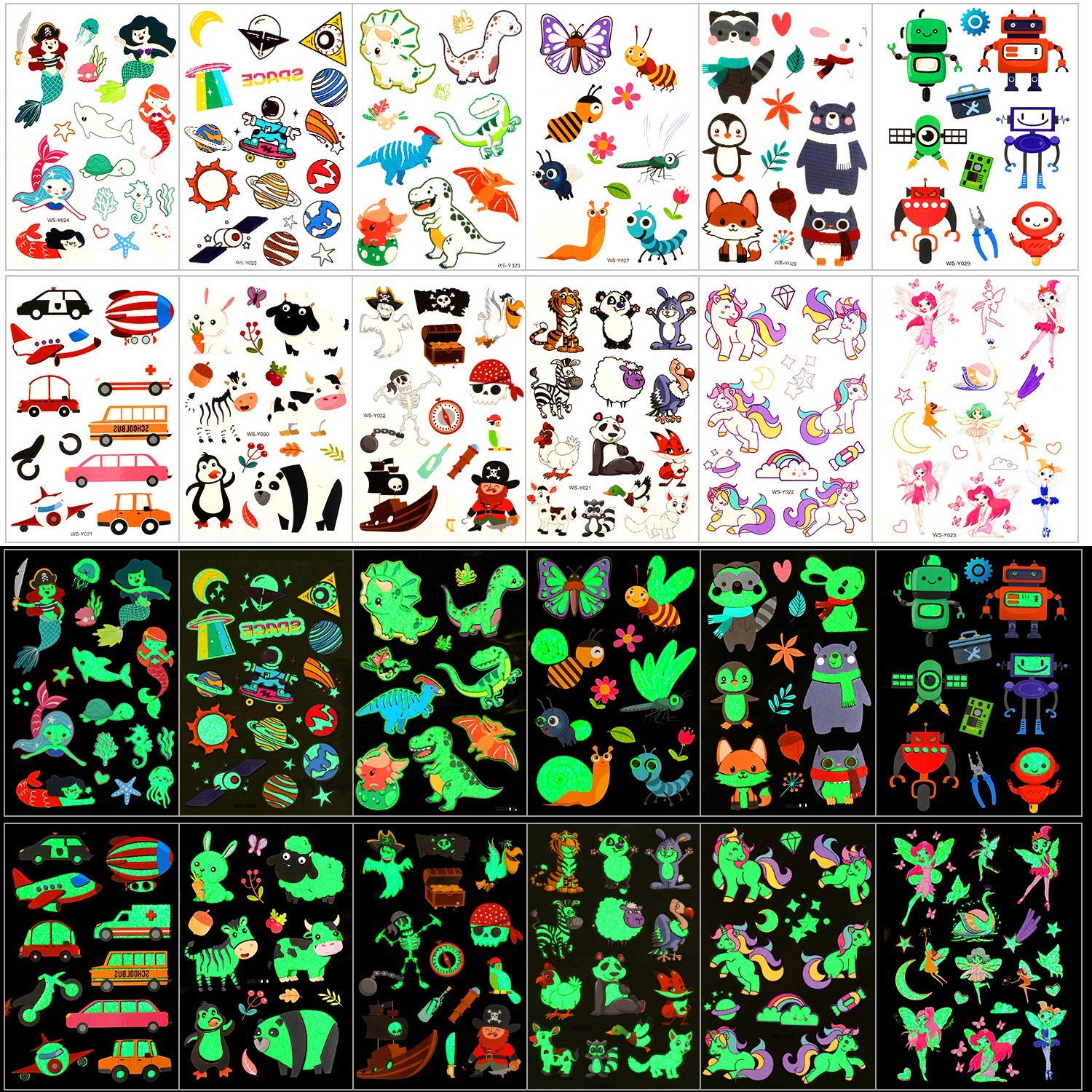 patpat PATPAT® 12 Sheets Glow Temporary Cartoon Sticker for Kids Glow Fake Tattoos Sticker Masquerade Cartoon Tattoo Luminous Tattoo Boys Girls Party Supplies Kids Fun Sticker-picture-27