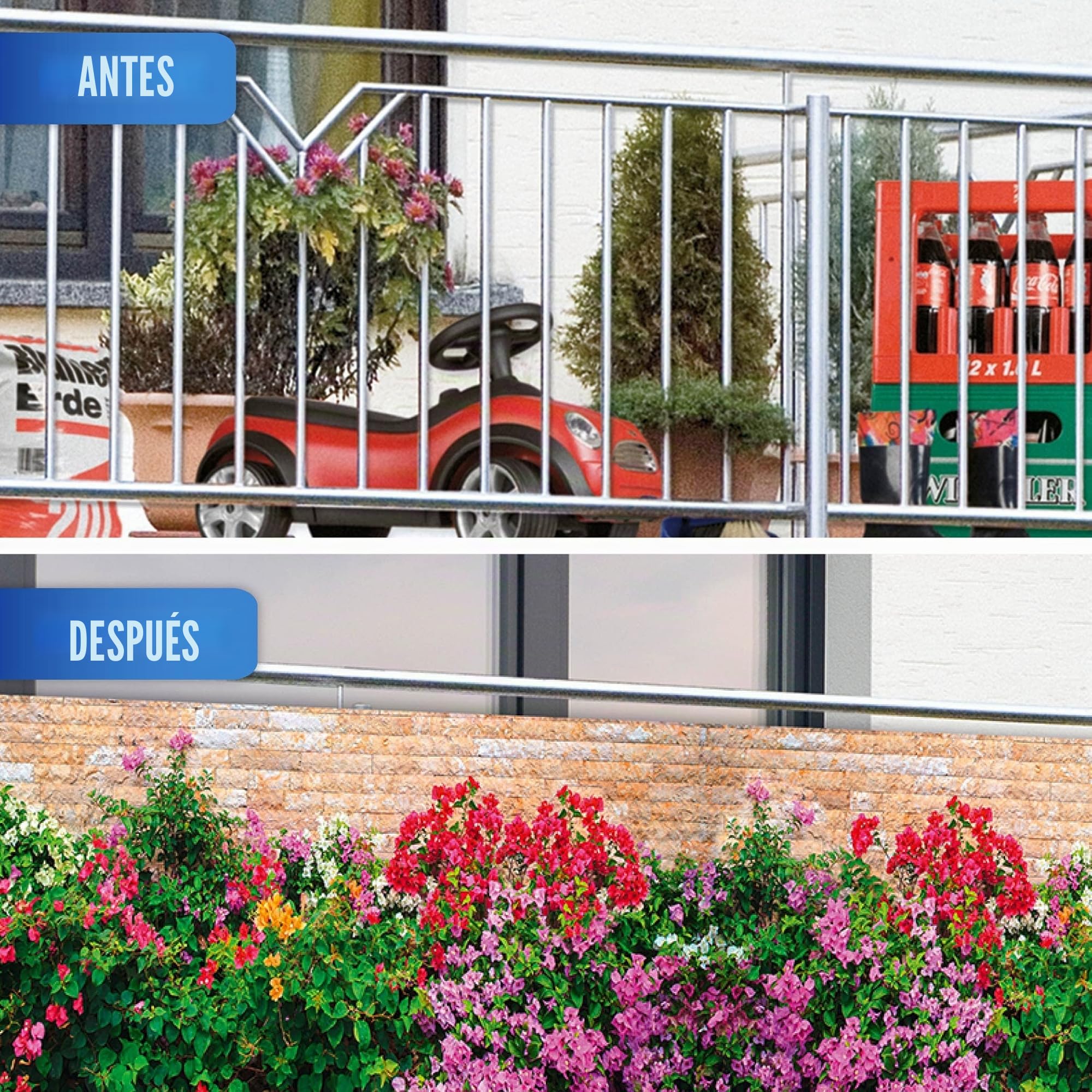 Maximex Protector de visión para balcón, 5 m, práctica privacidad con diseño de flores de mampostería, lona de protección contra el viento con alta resistencia a los rayos UV y a la intemperie