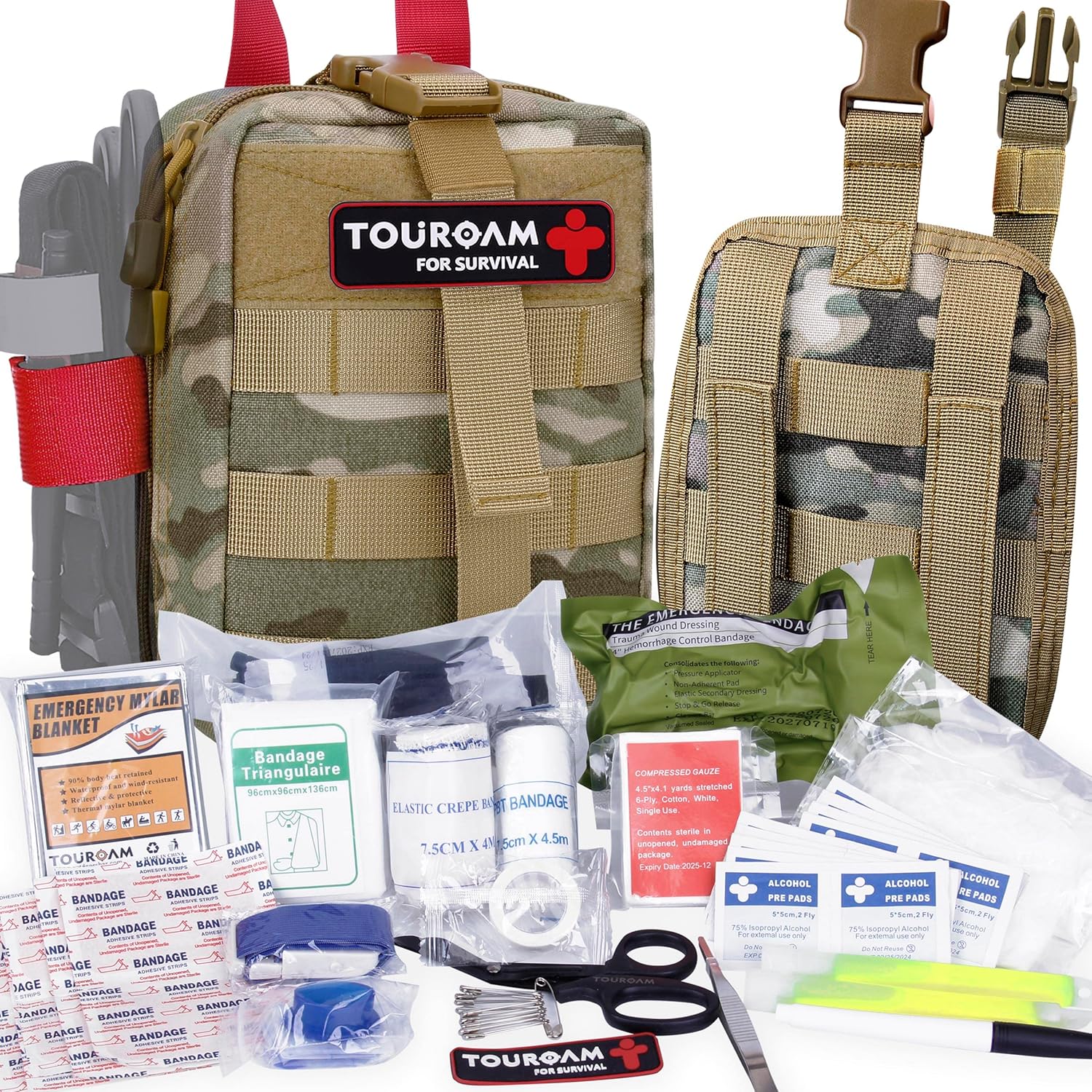 IFAK Trauma EDC Tactical First Aid Kit - Molle Medic Pouch, Emergency Survival Miltary Bleeding Contorl Med Bag for Camping Hiking Bushcraft