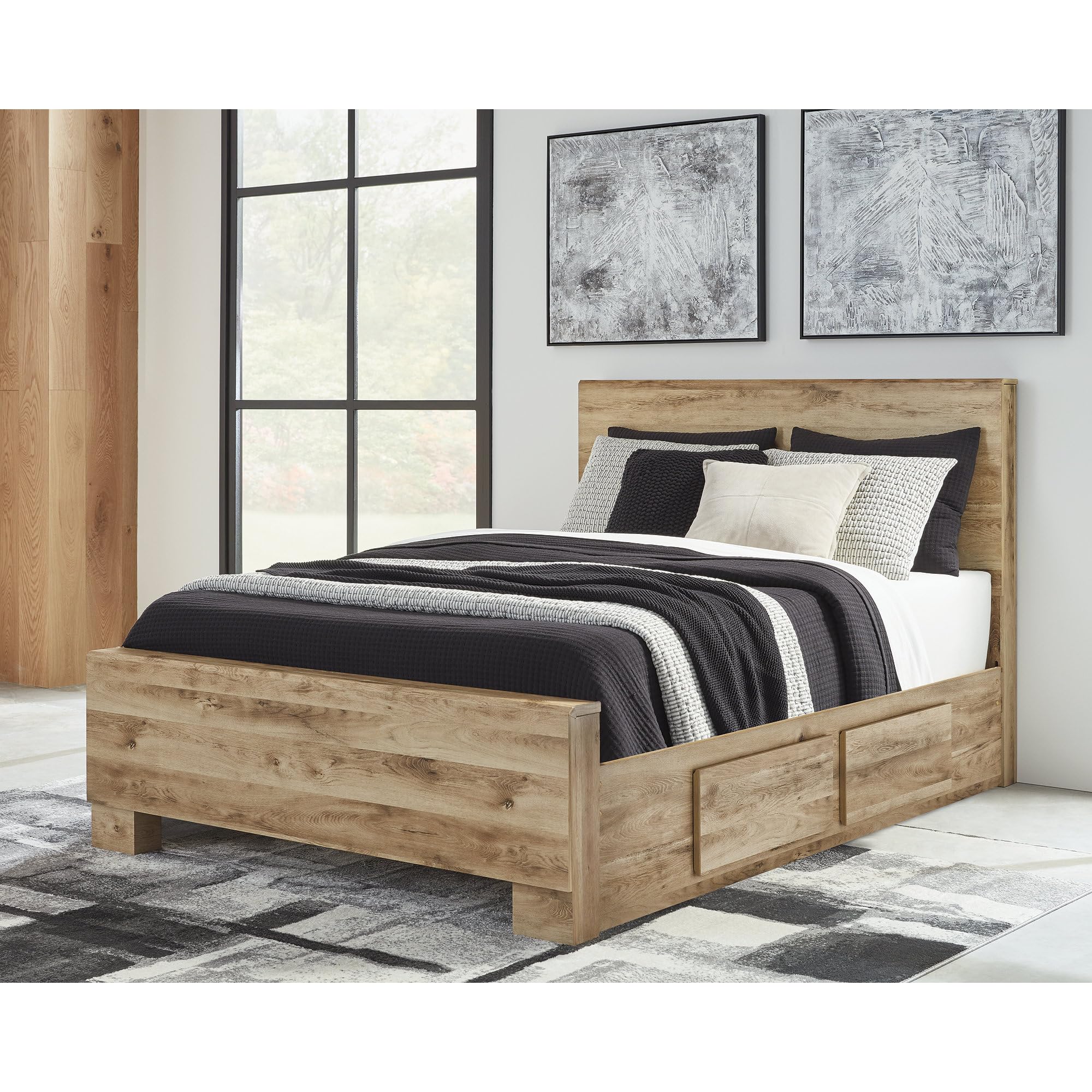 Signature Design by Ashley Queen Platform Bed Frame with Storage, Tan Brown