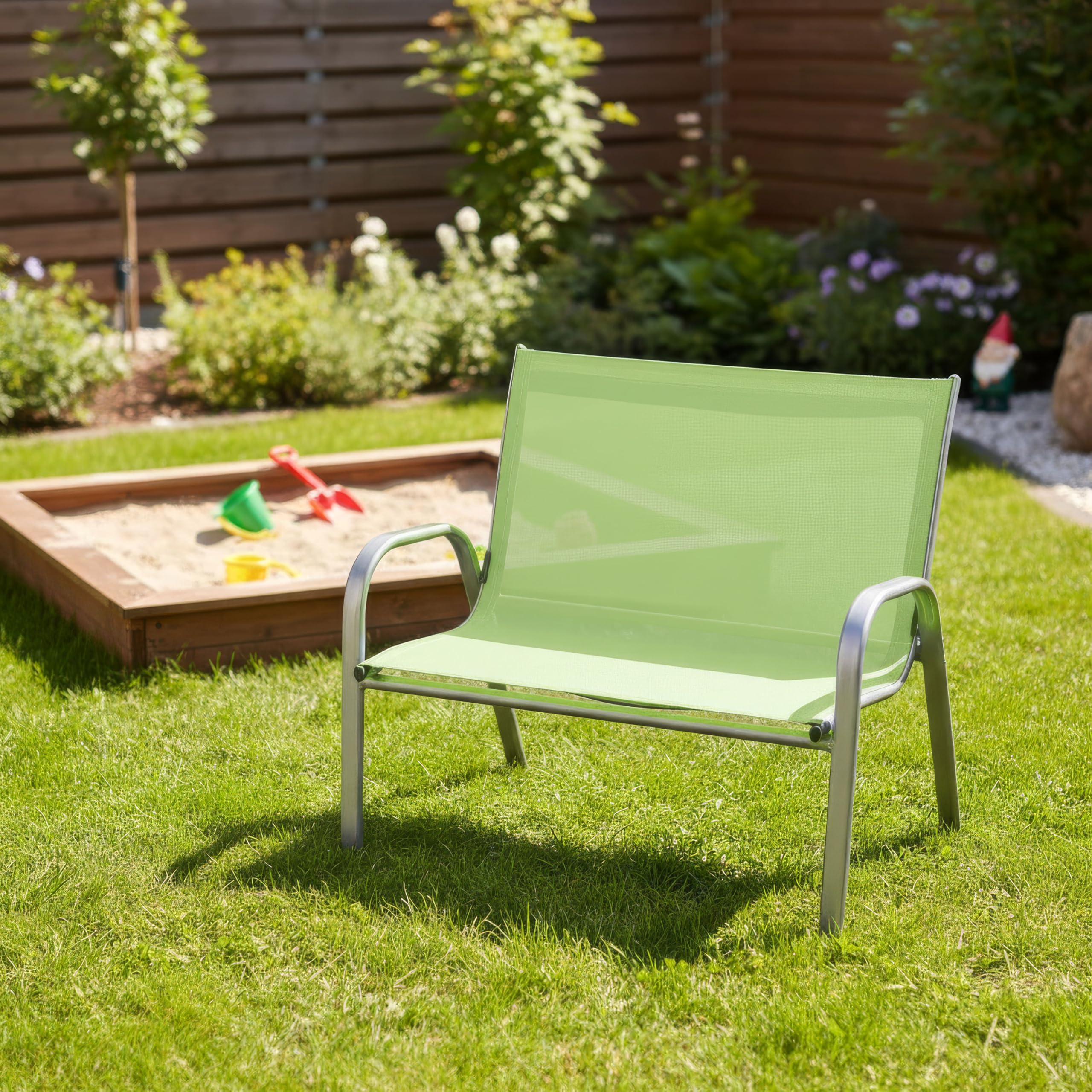 Hline Kinderbank Gartenbank für 2 Kinder 2-Sitzer Bank (Grün)