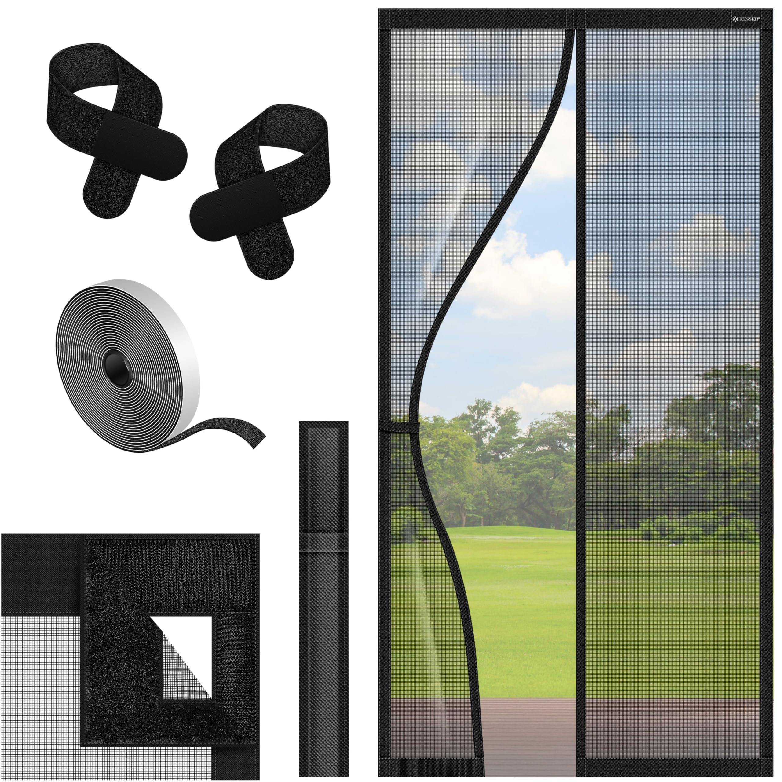 KESSER® Fliegengitter Tür Magnetisch, 100x210cm Insektenschutz Balkontür & Terrassentür, Mückenschutz Selbstschließend, ohne Bohren mit Klett, Reißfest, Luftdurchlässig, Haustierfreundlich, Schwarz