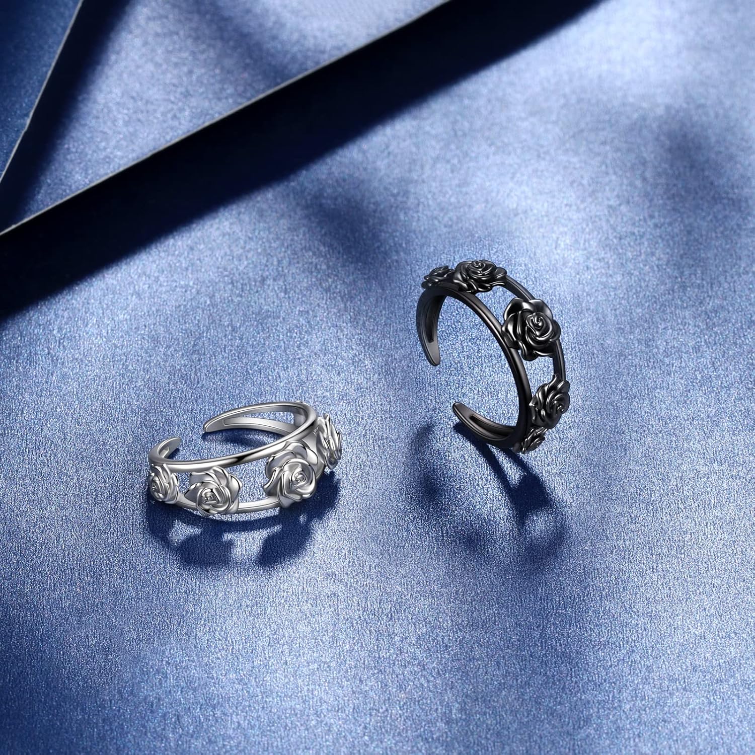 beautlace Rose Adjustable Rings Silver/Black Gun Plated Rose Flower Love Open Ring Elegant Wedding Engagement Jewelry Gifts for Women - Image 4