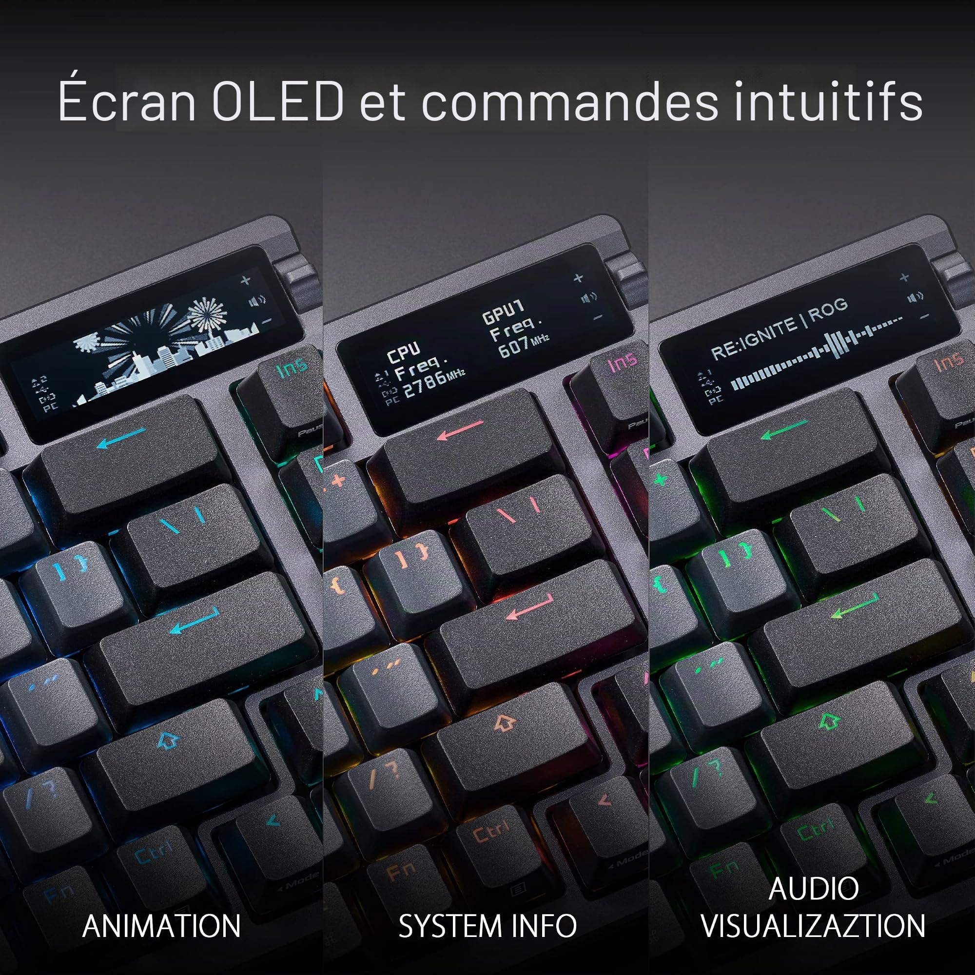 ASUS ROG Azoth - Clavier mécanique Gaming 75%, boîtier métallique, Switch ROG NX Réseau lubrifié, ABS, kit de lubrifiage, IR, BT et USB-C, écran OLED, Trois hauteurs et Compatible avec Mac - QWERTY