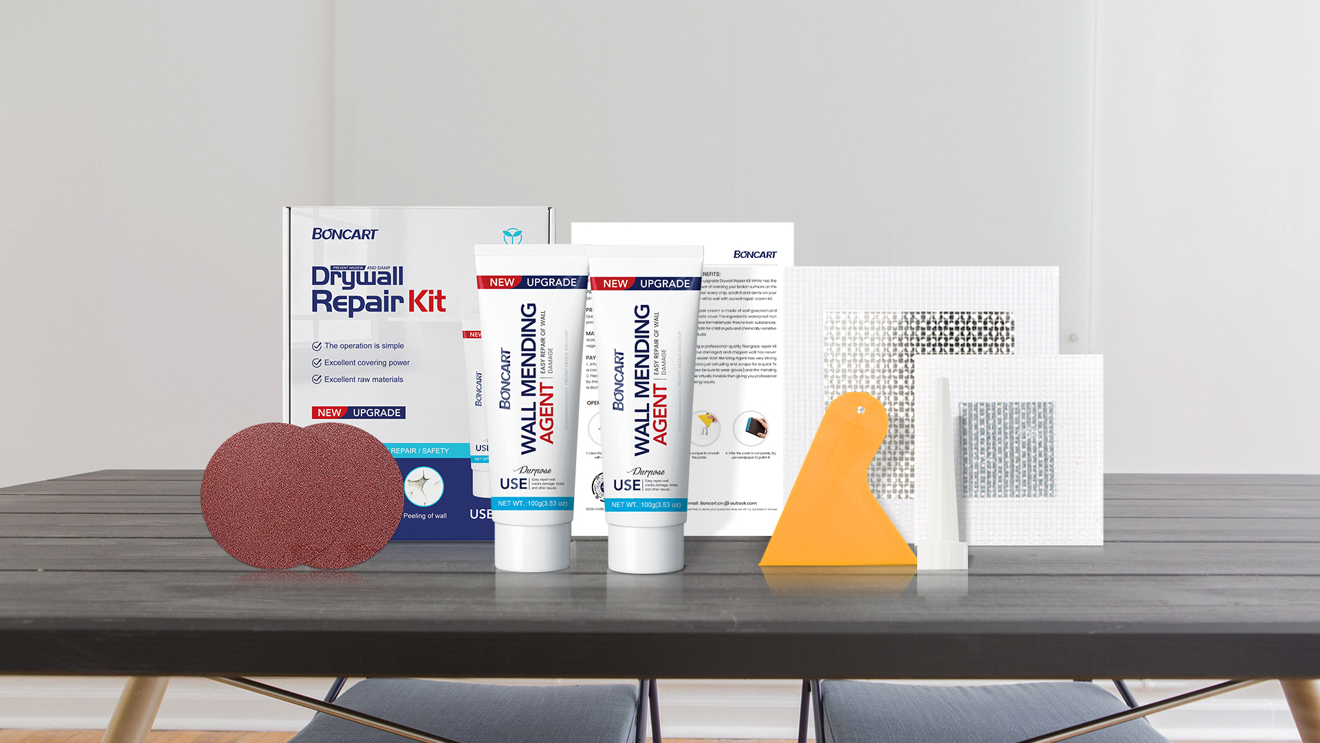 Image of BONCART Spackle Wall Repair Kit, Drywall Repair Patch Kit with Tools | Includes Scraper, Sandpaper, And Aluminum Patches. For Nail Holes and Cracks