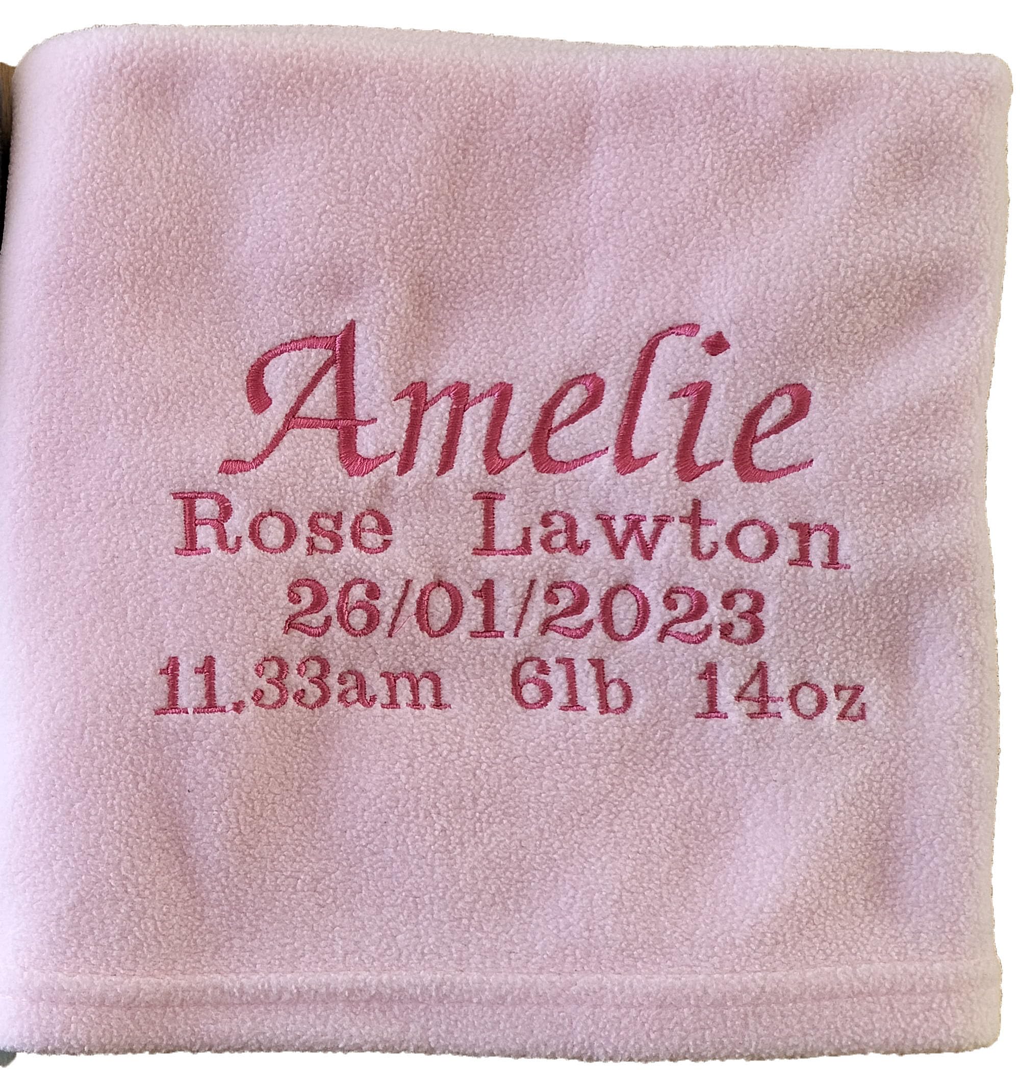 Personalised baby fleece blanket with name and date baby girl baby boy neutral gift (white)
